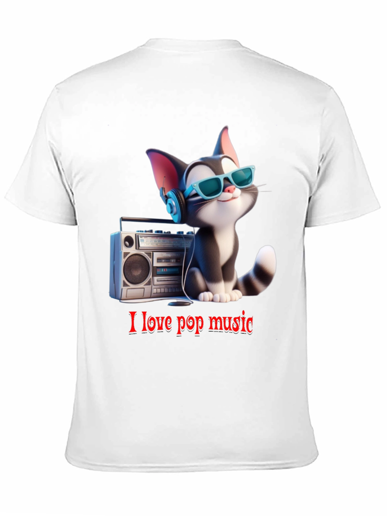 Black Cool Cat Loves Pop Music T-Shirt view 11