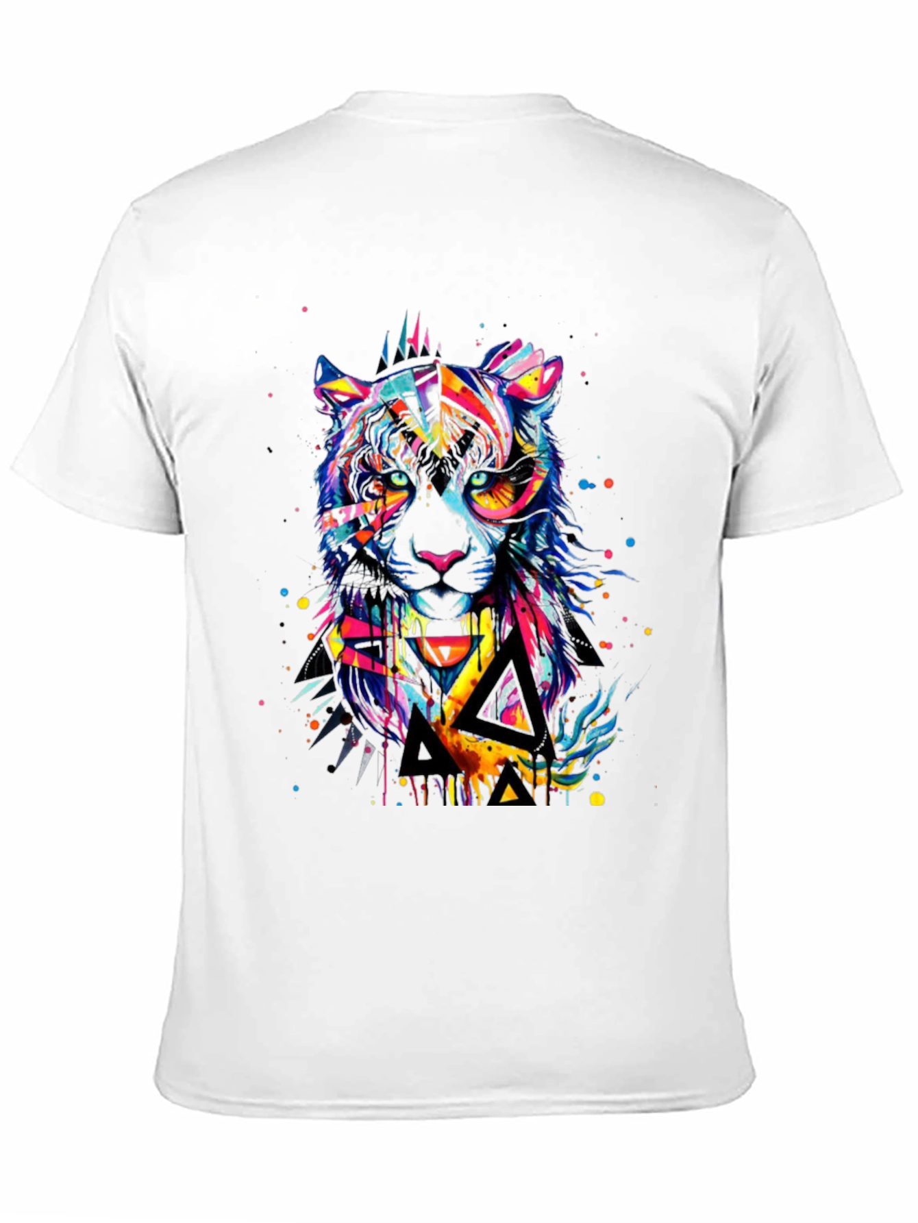 Black Colorful Geometric Tiger Graphic T-Shirt view 11