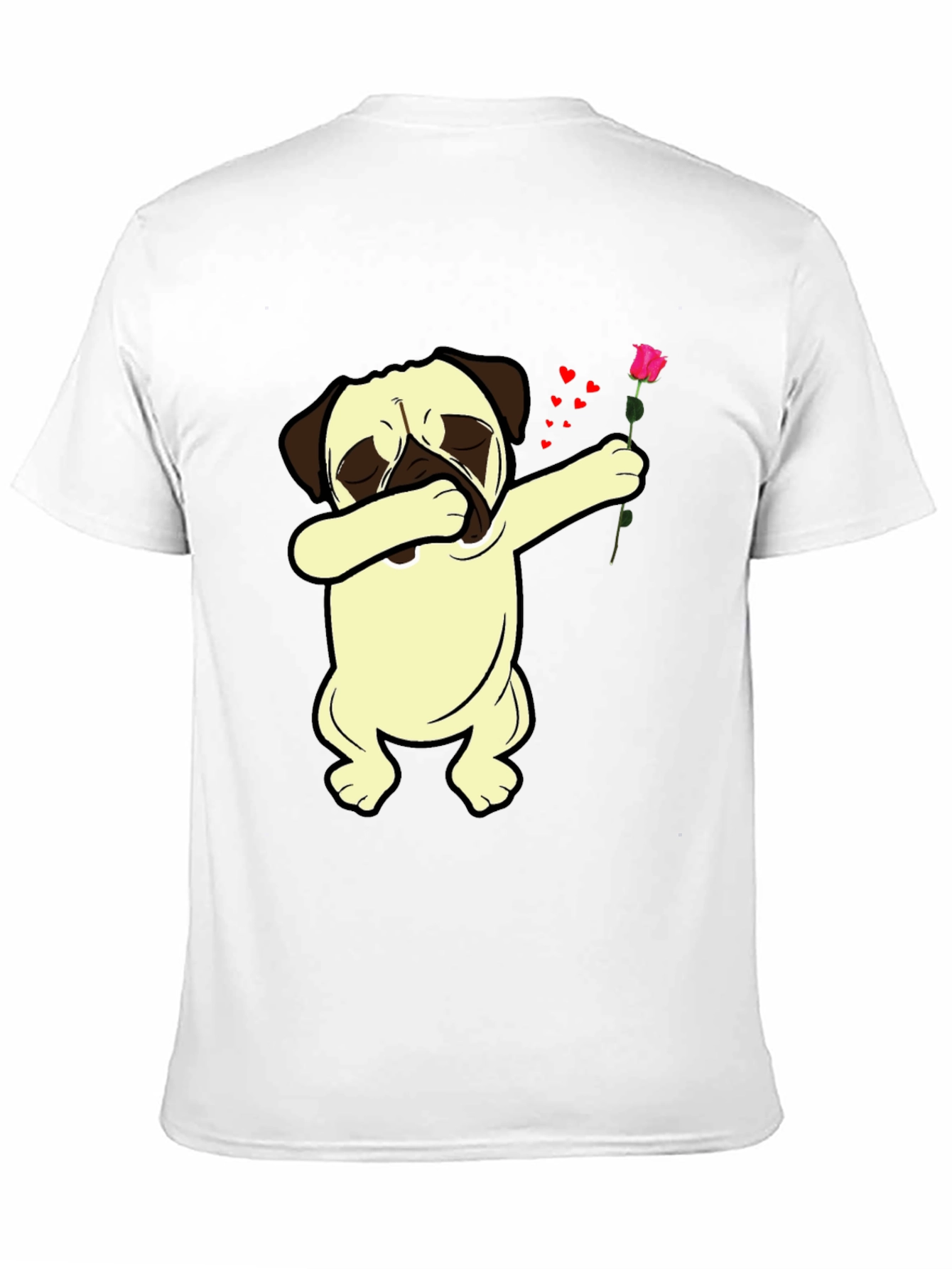Black Dabbing Pug T-Shirt with Rose view 11