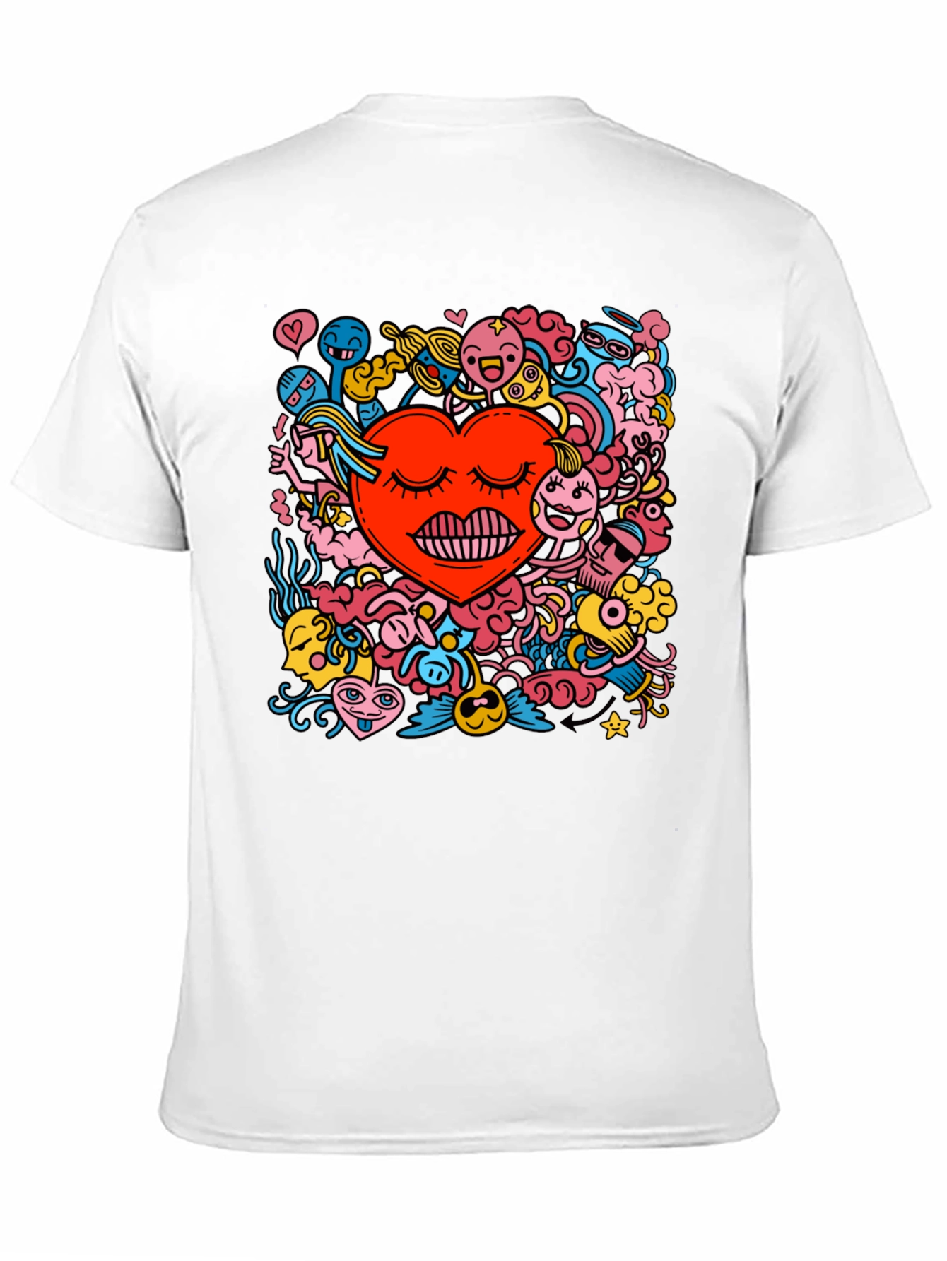 Black Heart Doodle Graphic Tee - Black Cotton Casual T-Shirt view 11