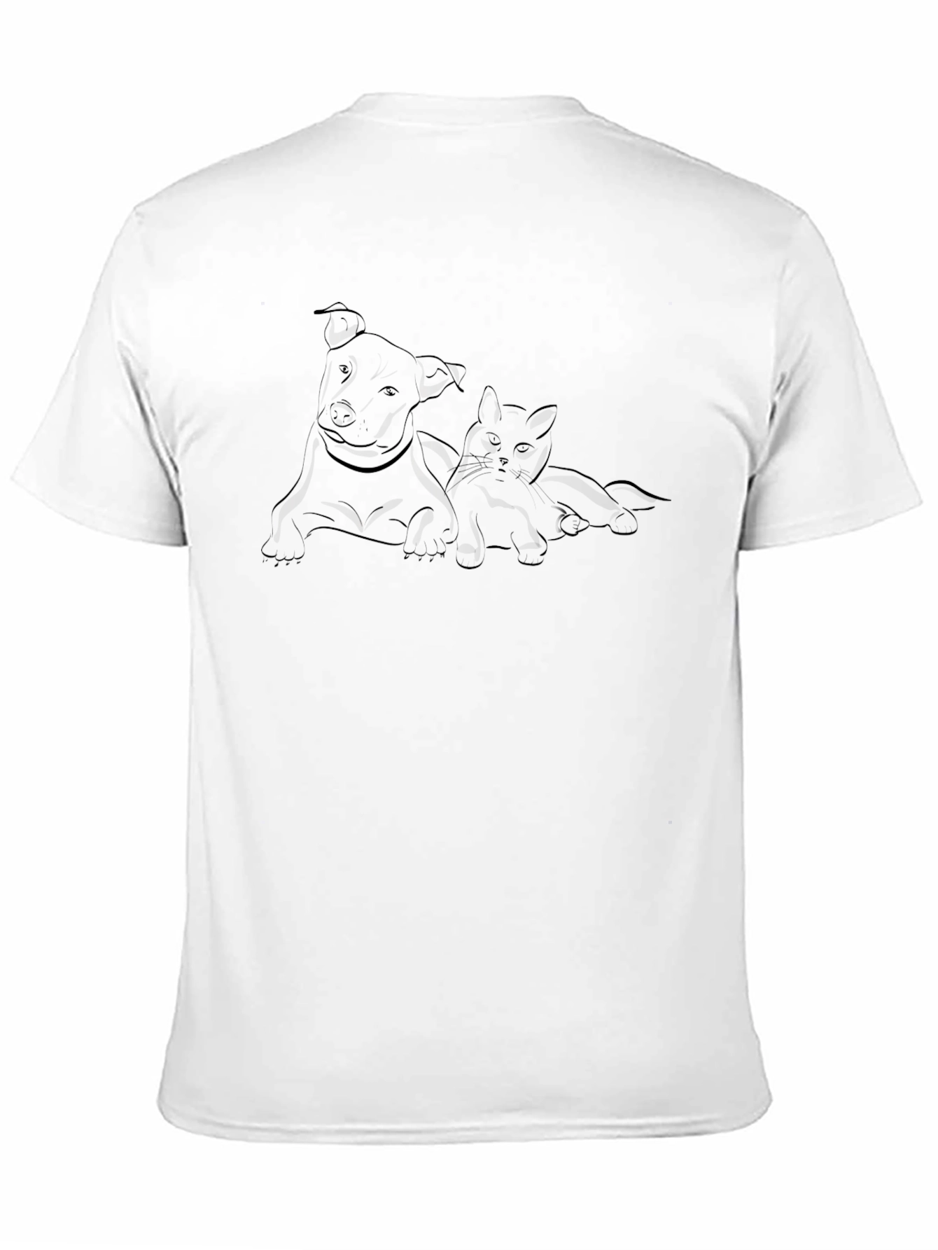Black Dog and Cat Line Art T-Shirt - Black view 11