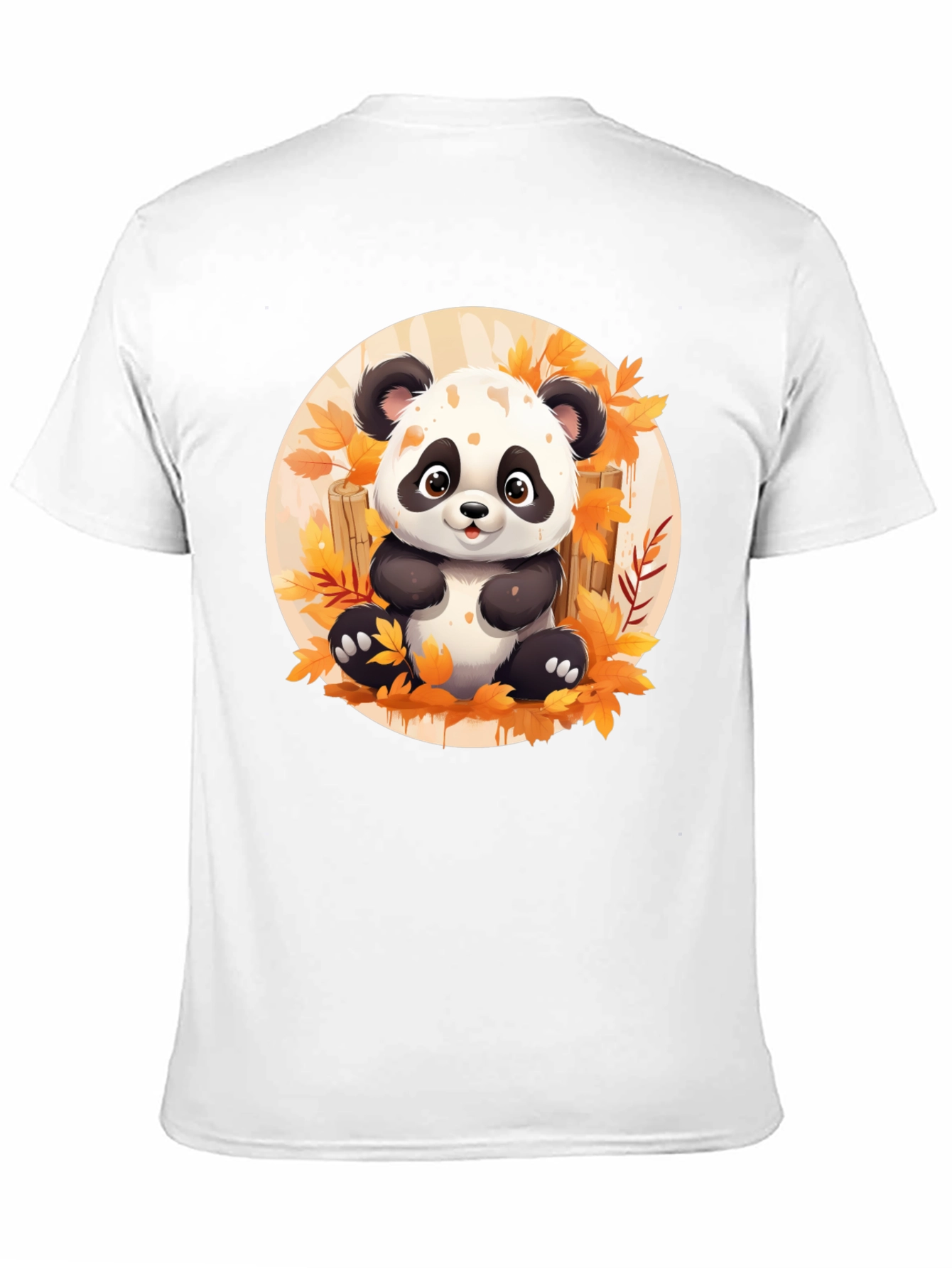 Black Cute Panda T-Shirt - Autumn Leaves Design view 11