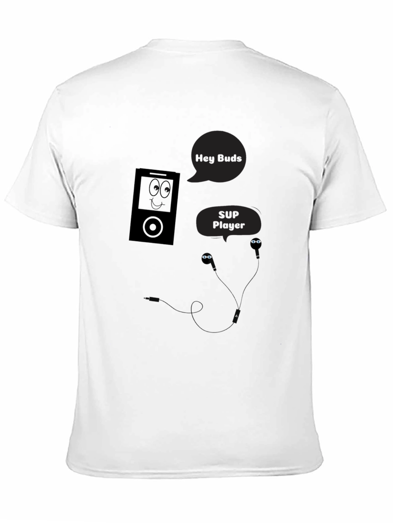 Black Hey Buds! Black Graphic Tee - Music Player Humor view 11