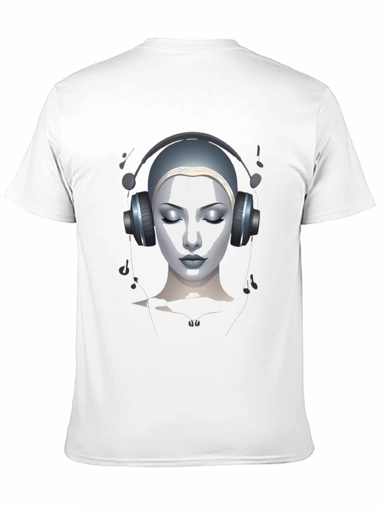Black Abstract Woman with Headphones Graphic Tee view 11
