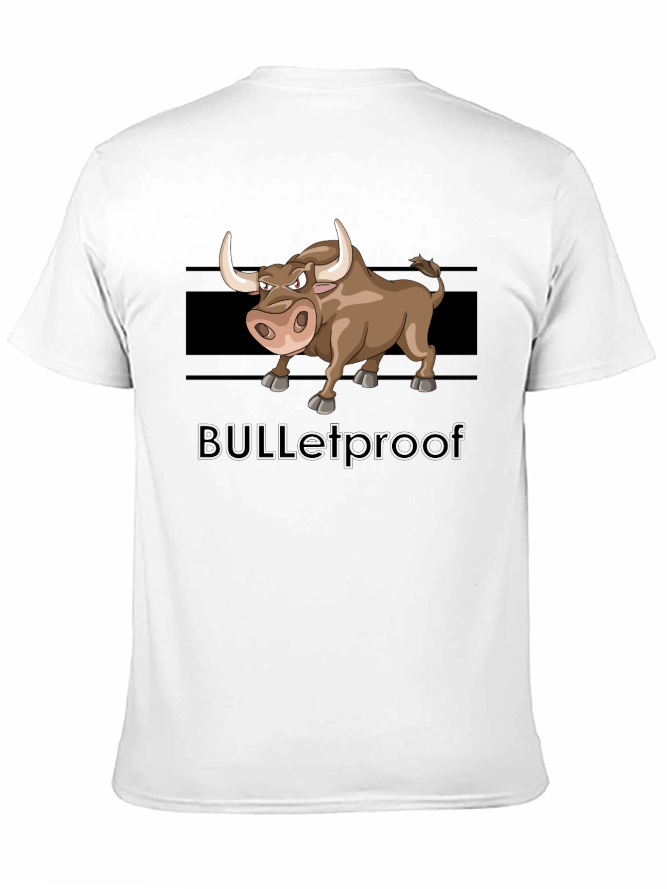 Black Cartoon Bull Graphic Tee - "BULLETproof" Black T-Shirt view 11