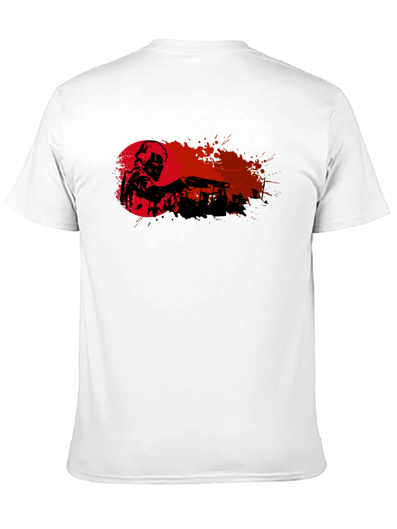 Black Graphic Print T-Shirt - Skull with Gun view 11