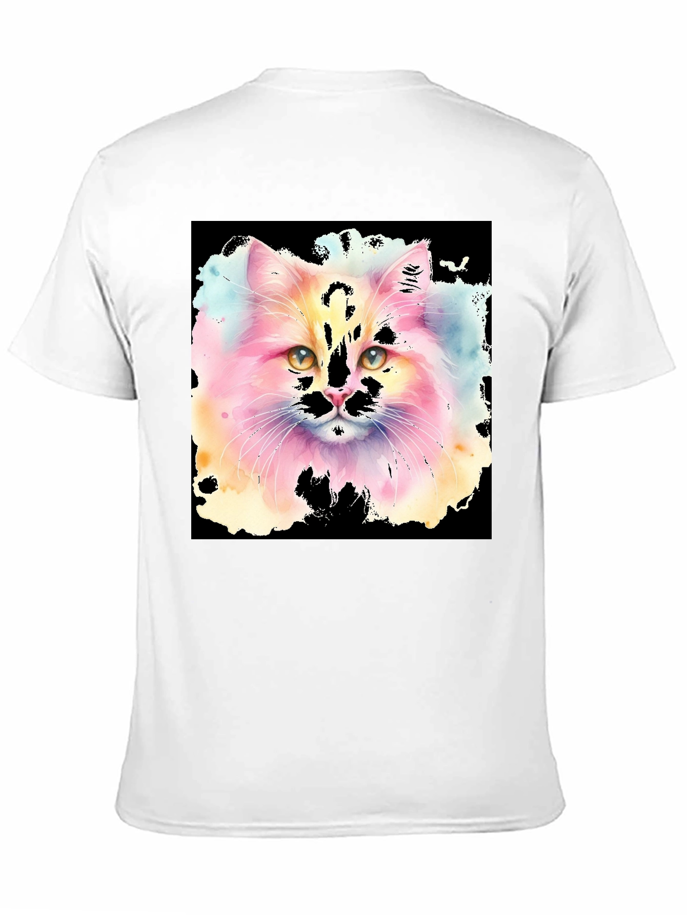 Black Watercolor Cat Graphic Tee - Black Cotton T-Shirt view 11