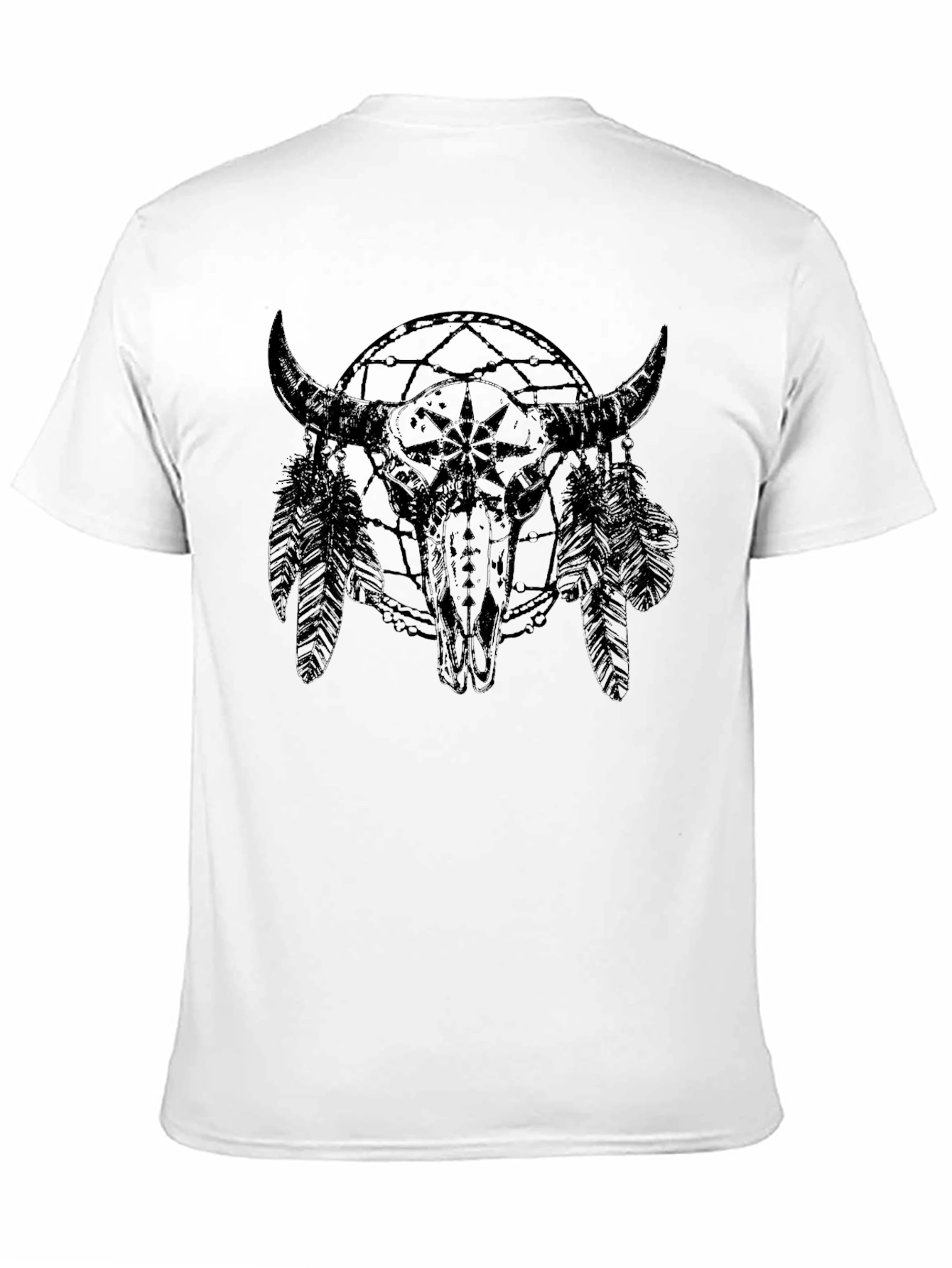 Black Buffalo Skull Dreamcatcher Men's Black T-Shirt view 11