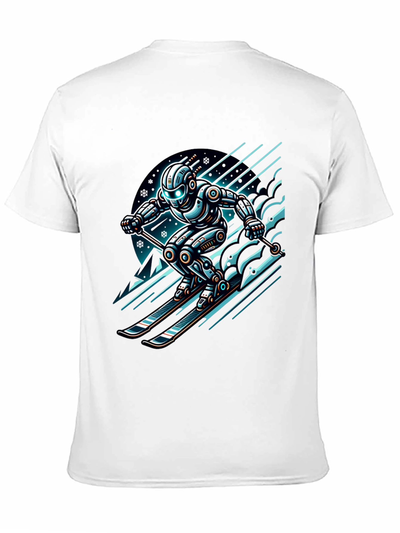 Black Robot Skier Graphic Tee - Black Cotton T-Shirt view 11