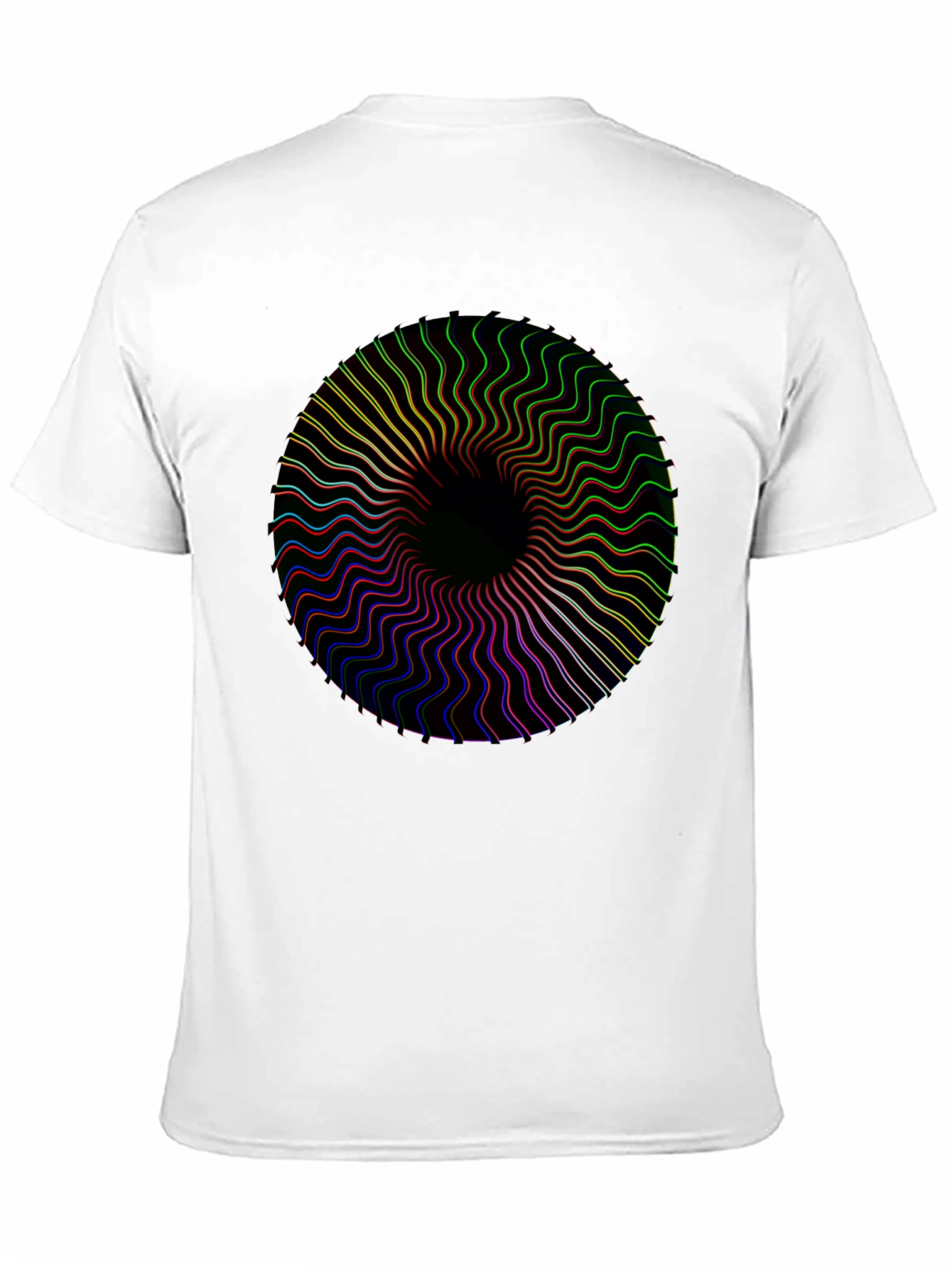 Black Vortex Tee: Black Shirt with Psychedelic Circle Design view 11