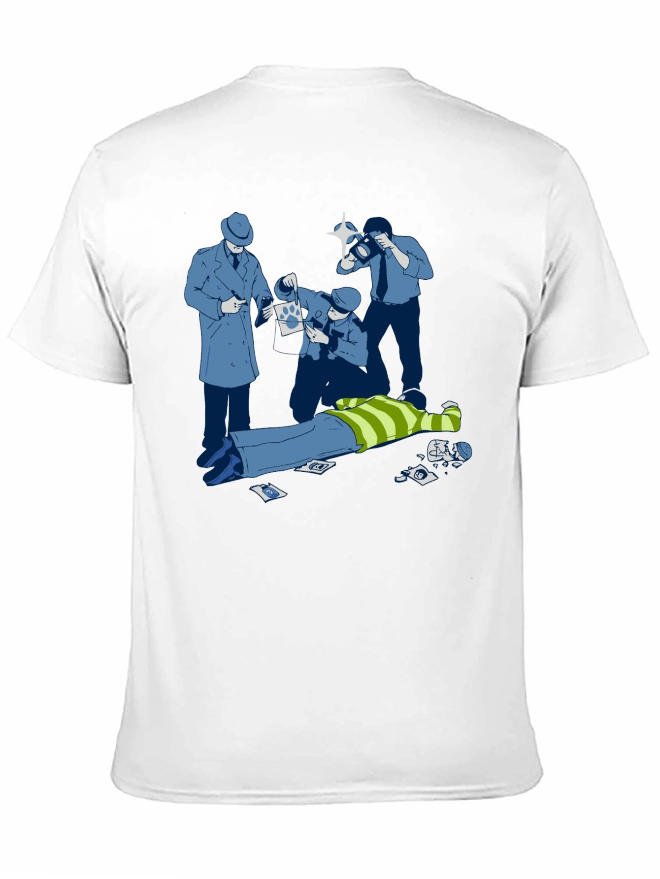 Black Cartoon Crime Scene Black T-Shirt view 11