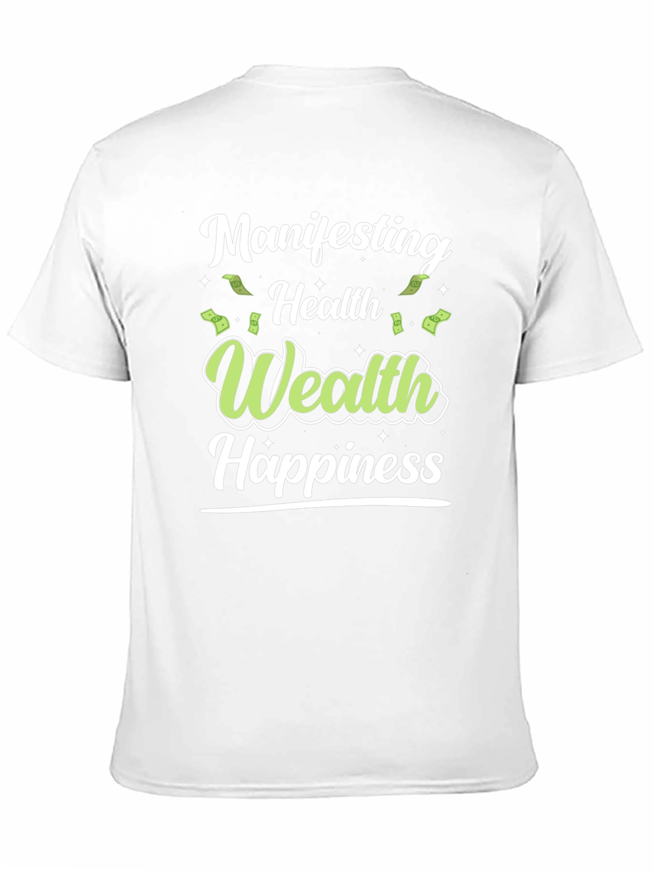 Black Manifesting Health Wealth Happiness Black T-Shirt view 11