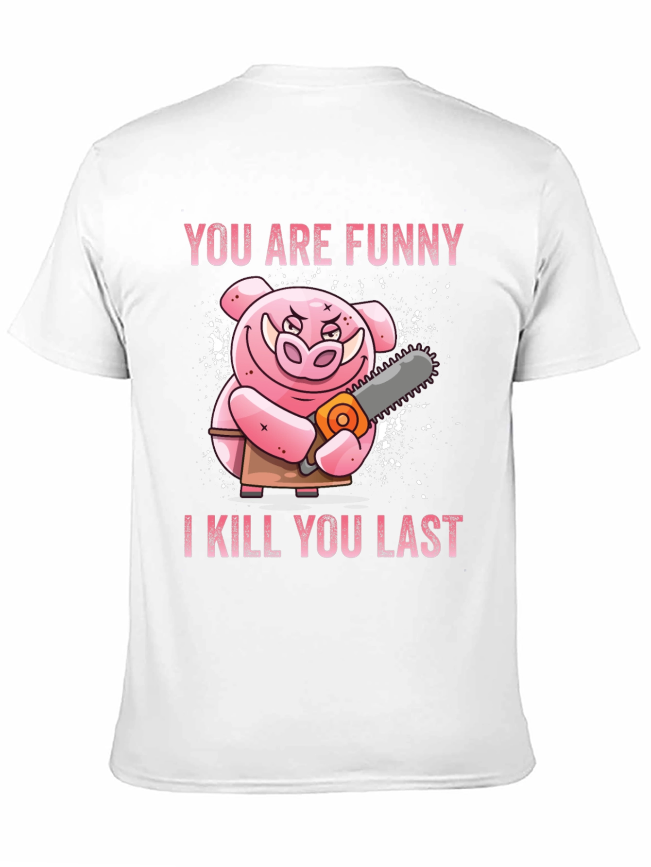 Black Funny Pig with Chainsaw Graphic Tee view 11