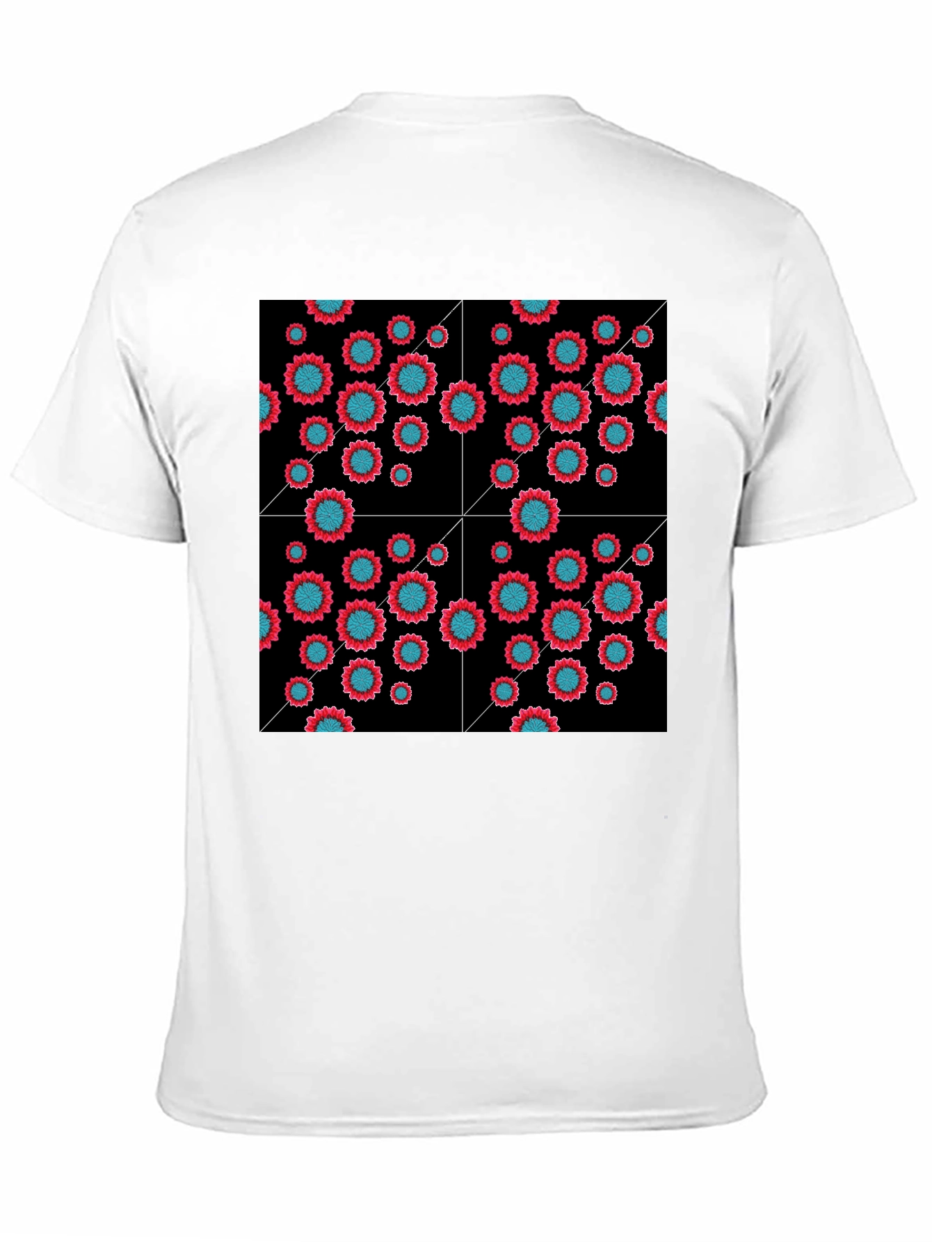 Black Floral Grid Black T-Shirt - Modern Geometric Style view 11