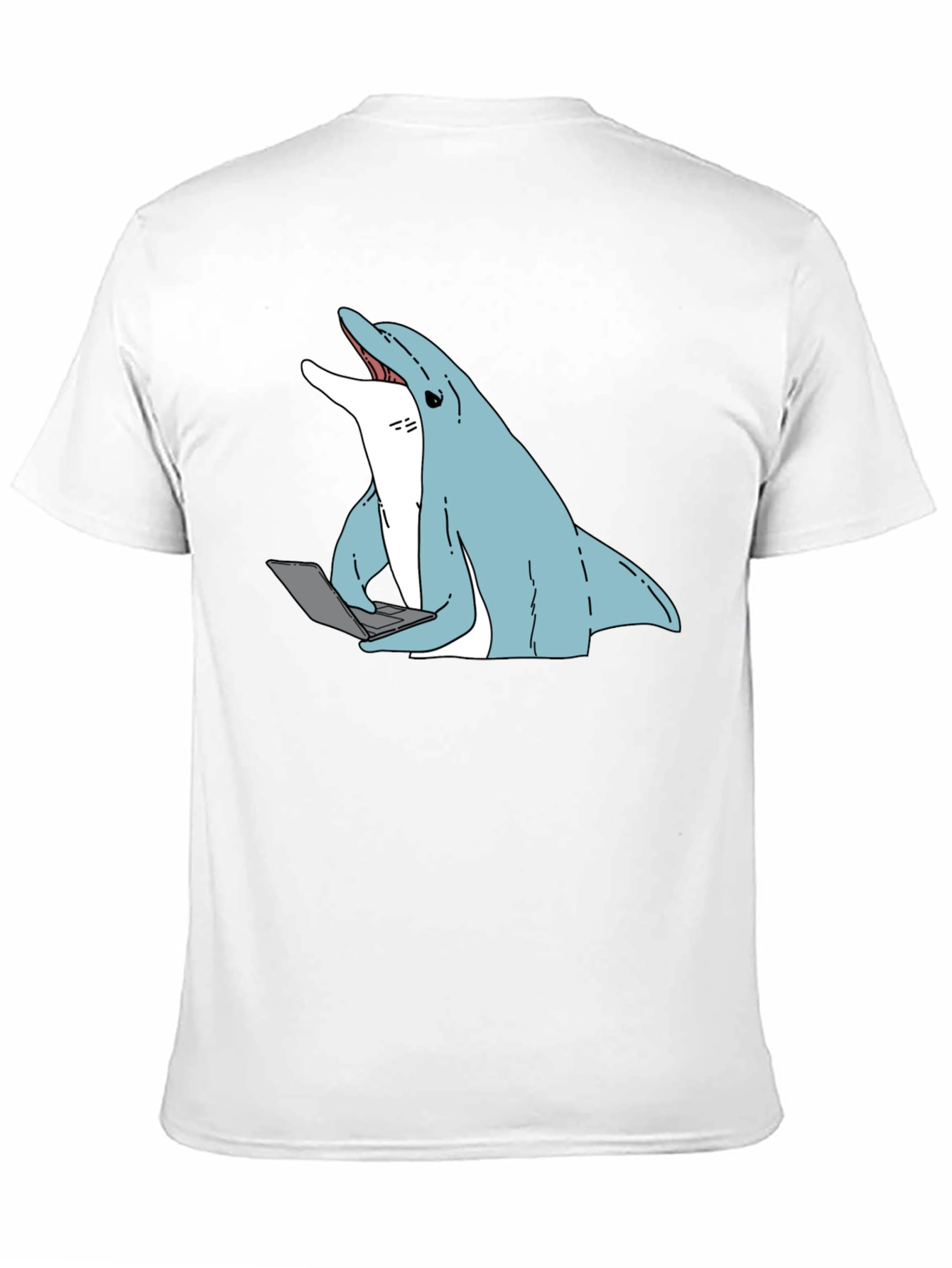 Black Dolphin Laptop Tee - Casual Cotton Blend T-Shirt view 11