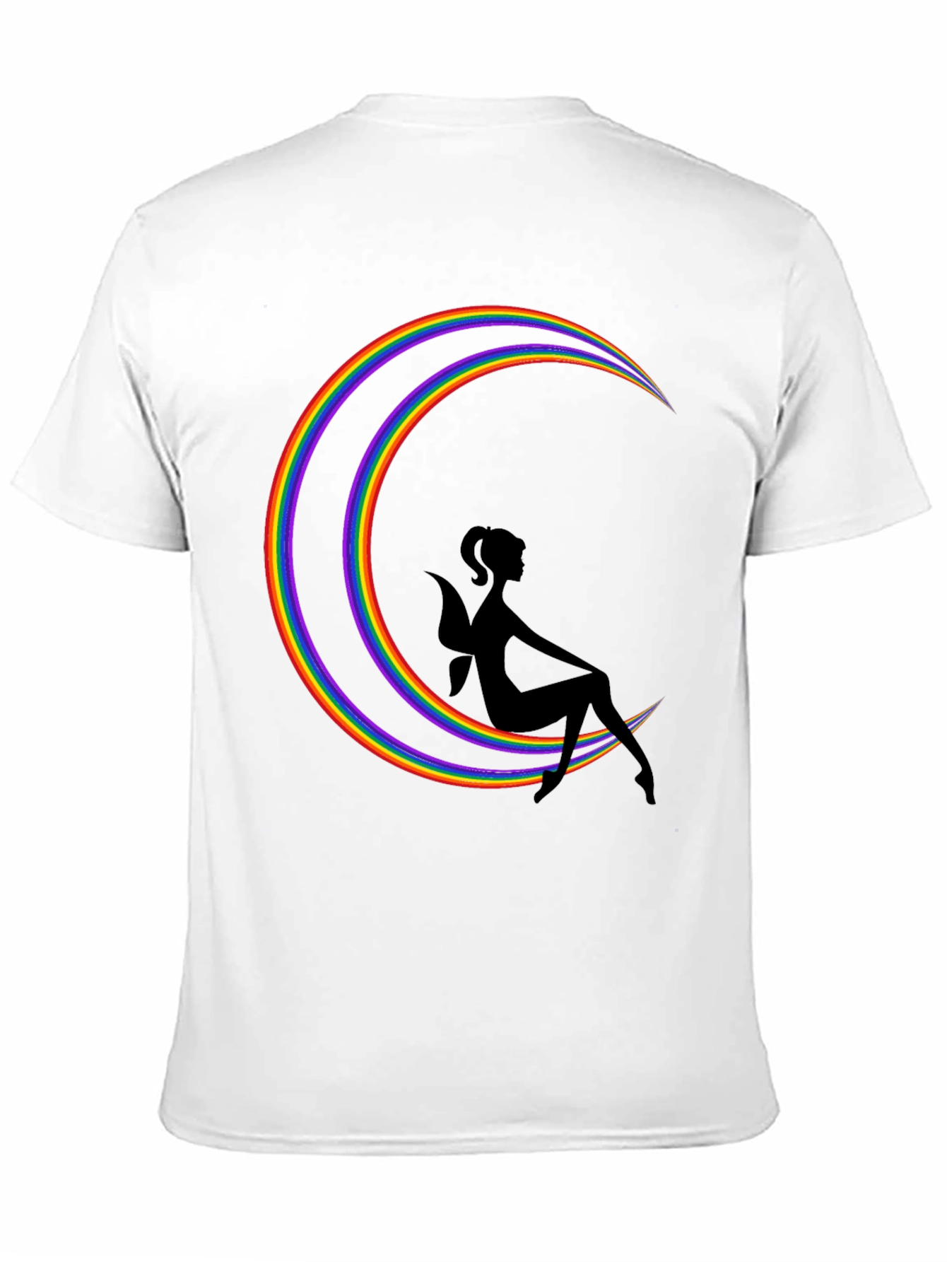 Black Rainbow Moon Fairy Graphic Tee - Soft Black Cotton T-Shirt view 11