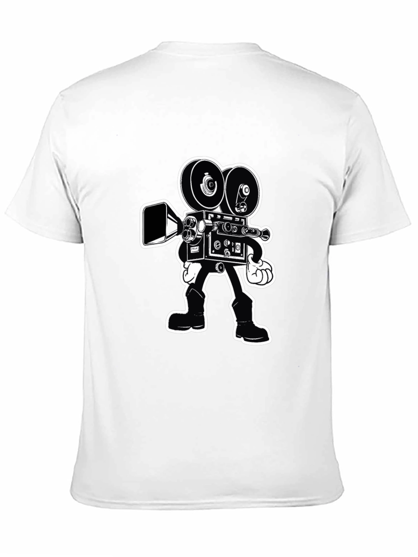 Black Retro Cartoon Movie Camera T-Shirt - Black Cotton Tee view 11