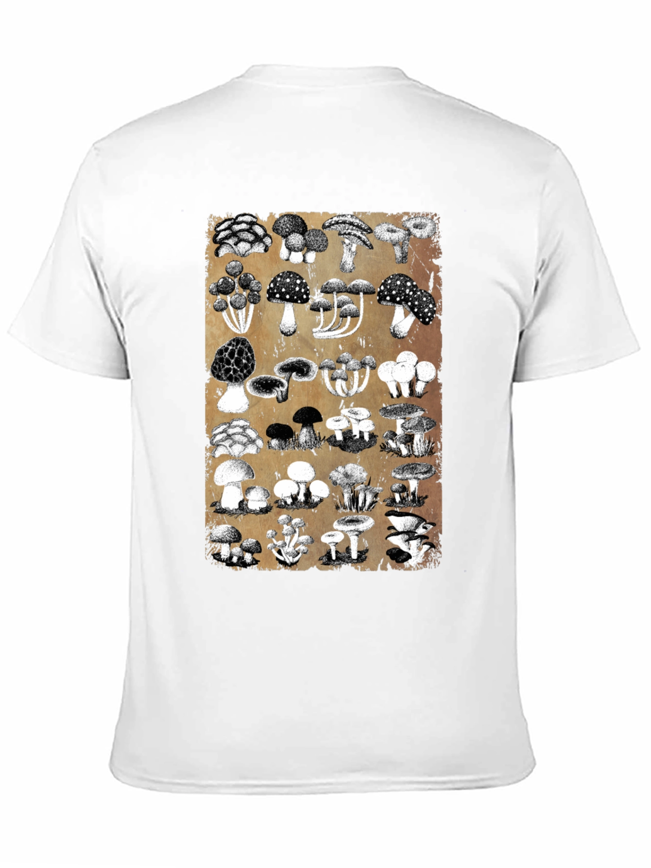 Black Mushroom Print Black T-Shirt - Nature Lover's Tee view 11