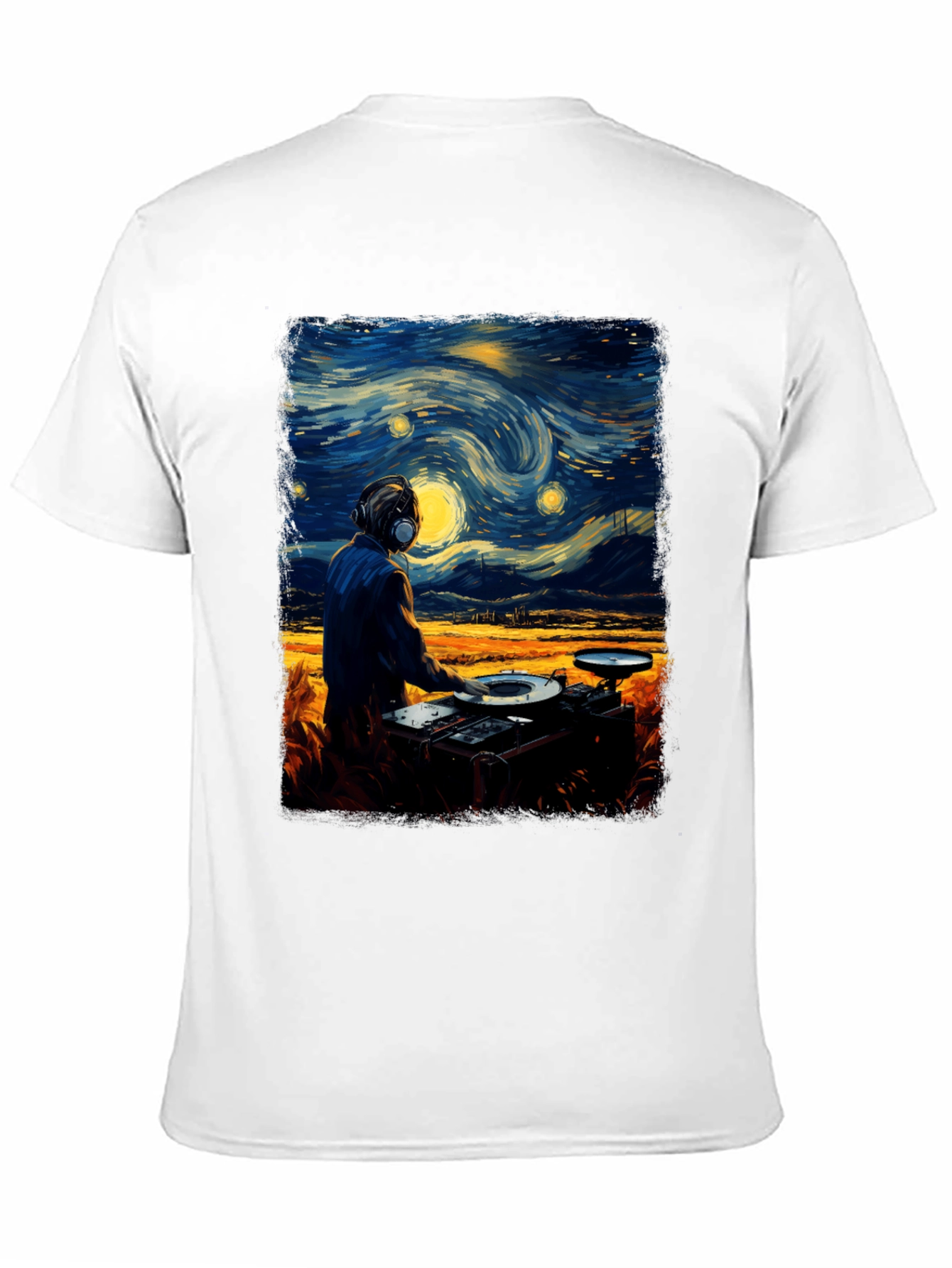 Black Starry Night DJ Graphic Tee - Cool Music Lover Shirt view 11