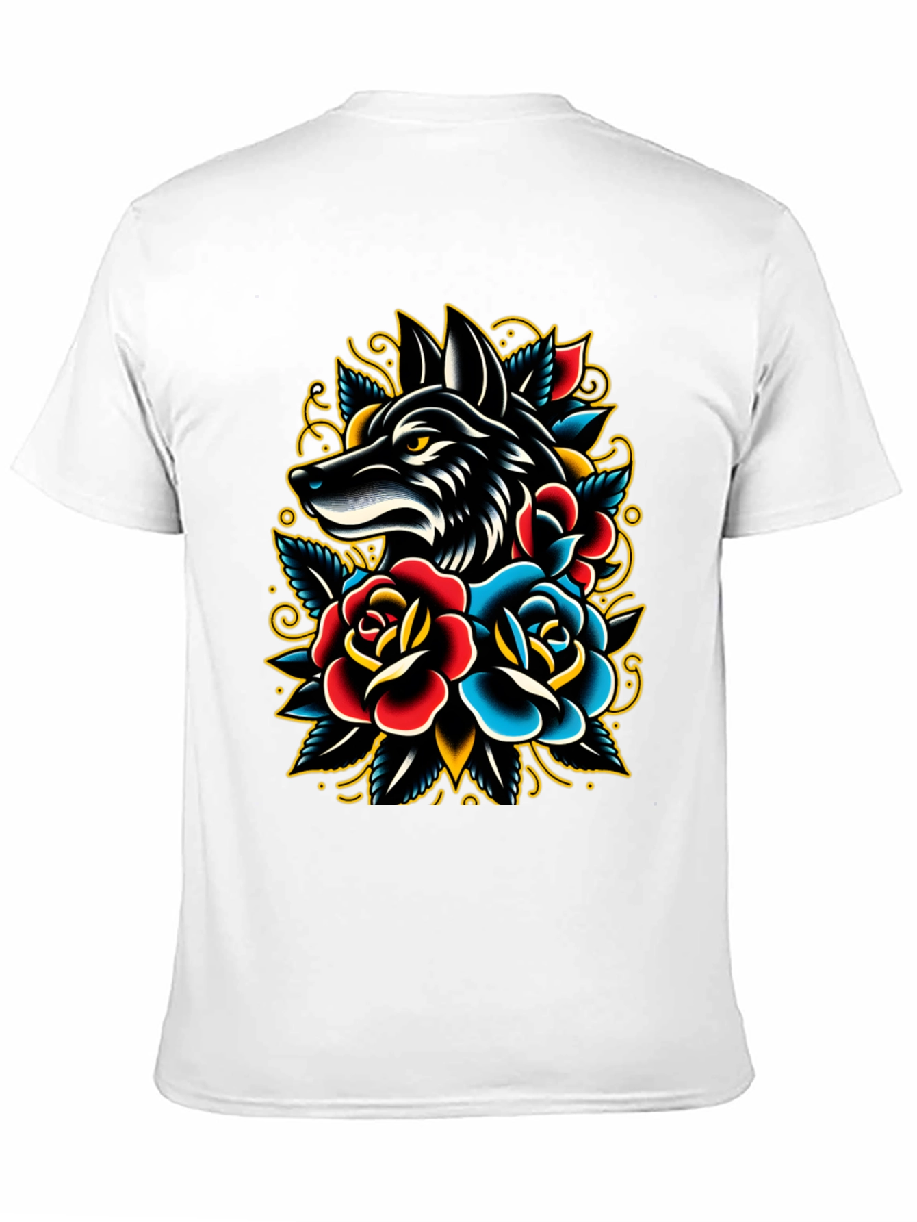 Black Wolf & Roses Graphic Tee - Classic Tattoo Style view 11