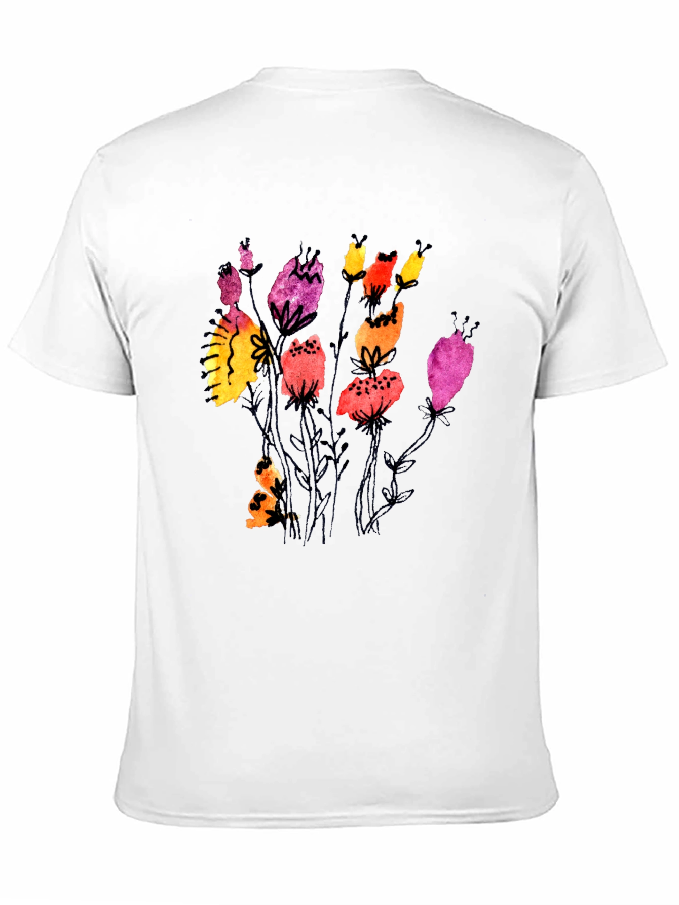 Black Floral Watercolor Print Black T-Shirt view 11