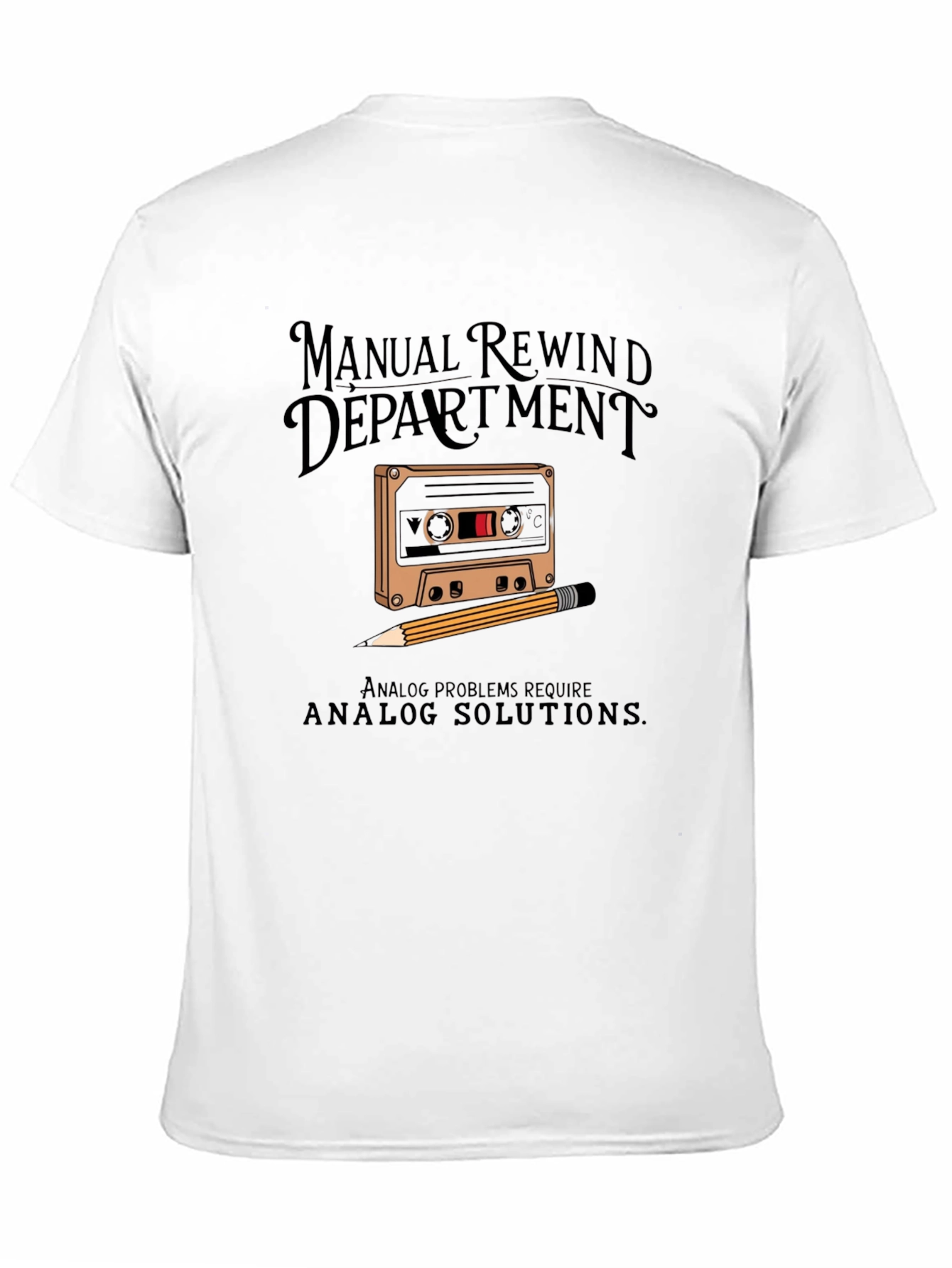 Black Manual Rewind Department Cassette Tape T-Shirt view 11