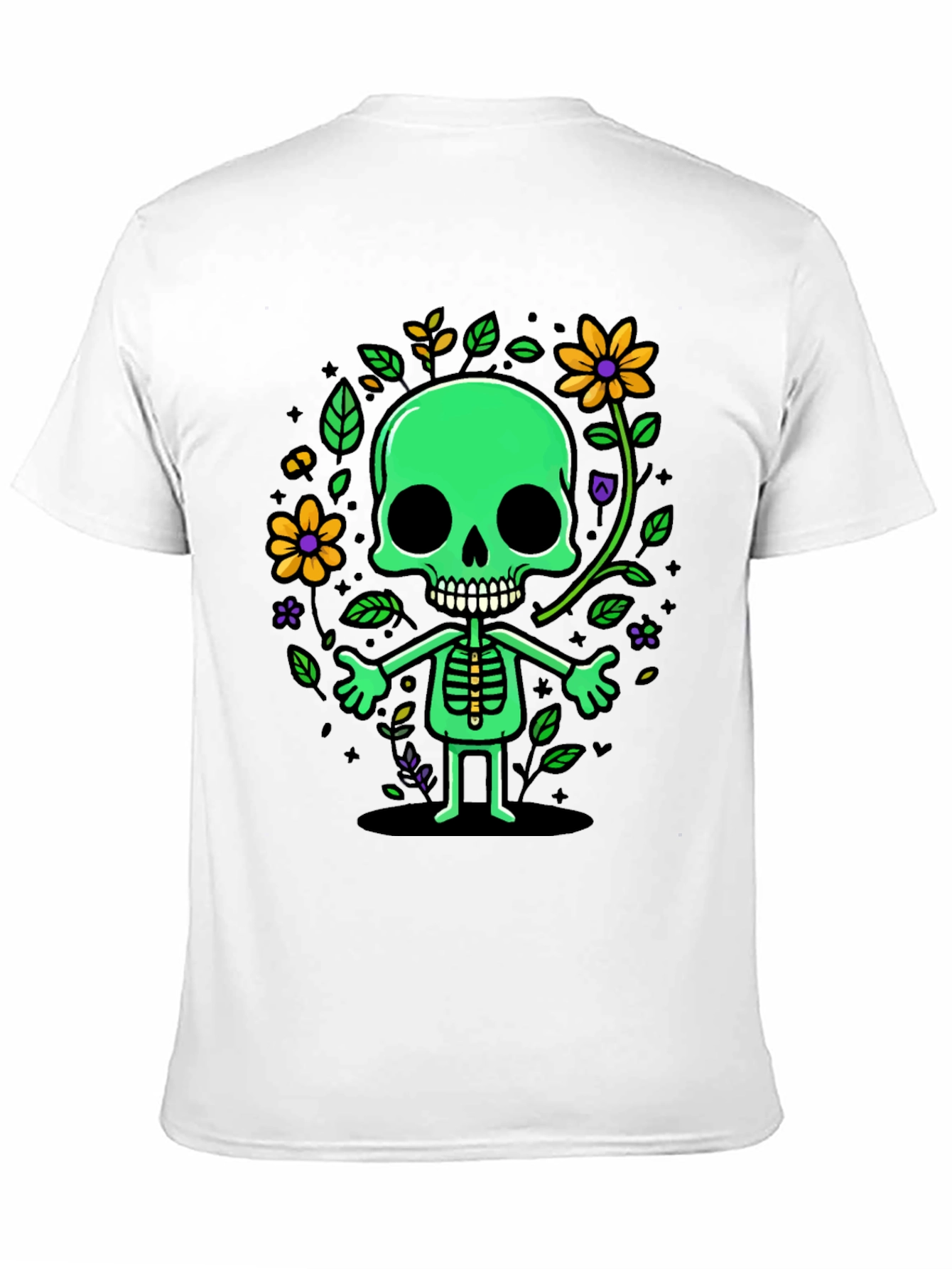 Black Green Floral Skeleton Graphic Tee view 11