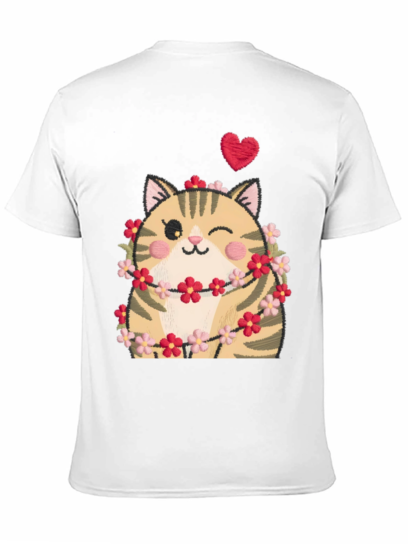 Black Cute Cat in Flowers Black T-Shirt view 11