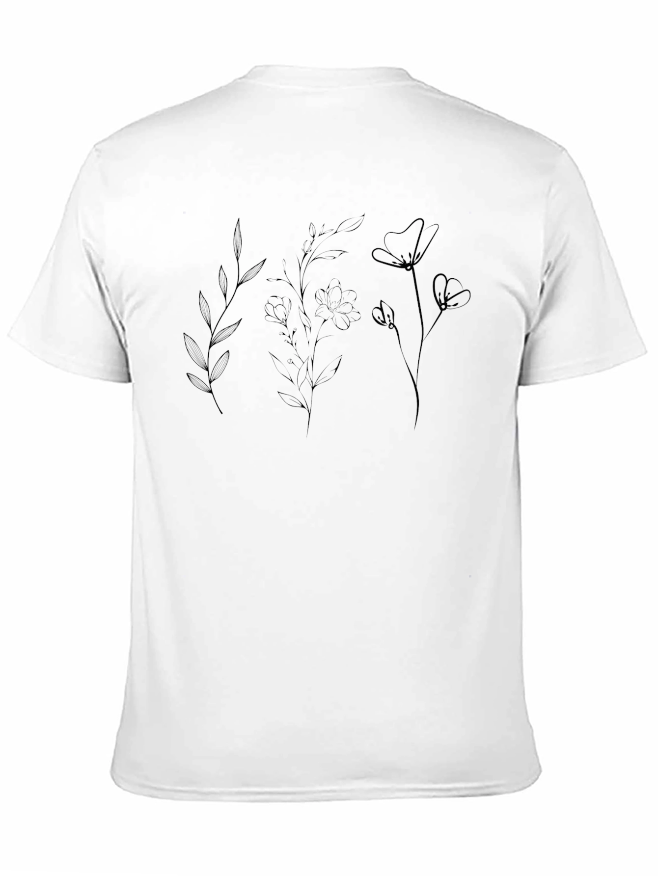 Black Minimalist Floral Line Art Black T-Shirt view 11