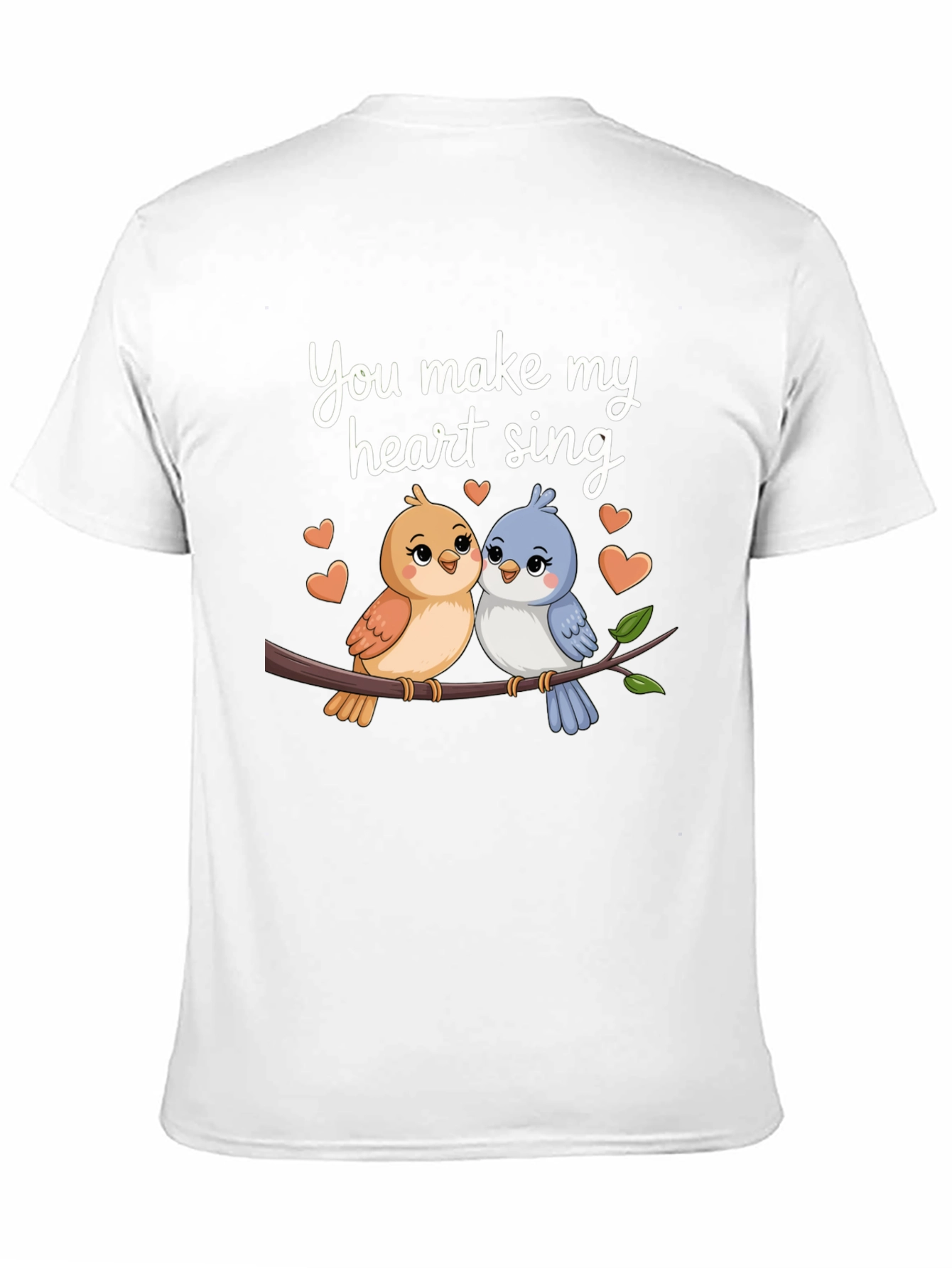 Black Cute Birds Heart Sing Black T-Shirt view 11