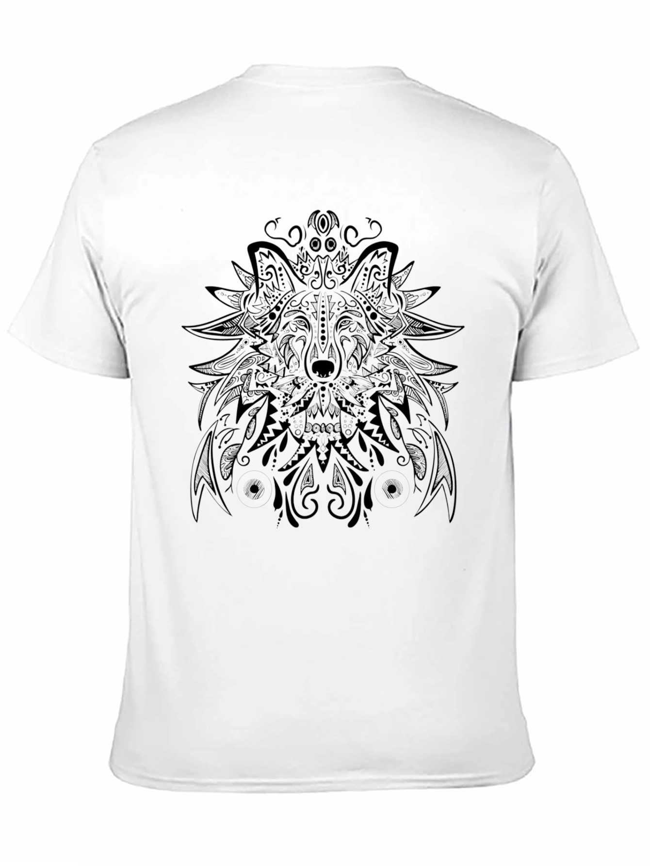 Black Wolf Mandala Graphic Tee - Black Cotton Blend T-Shirt view 11