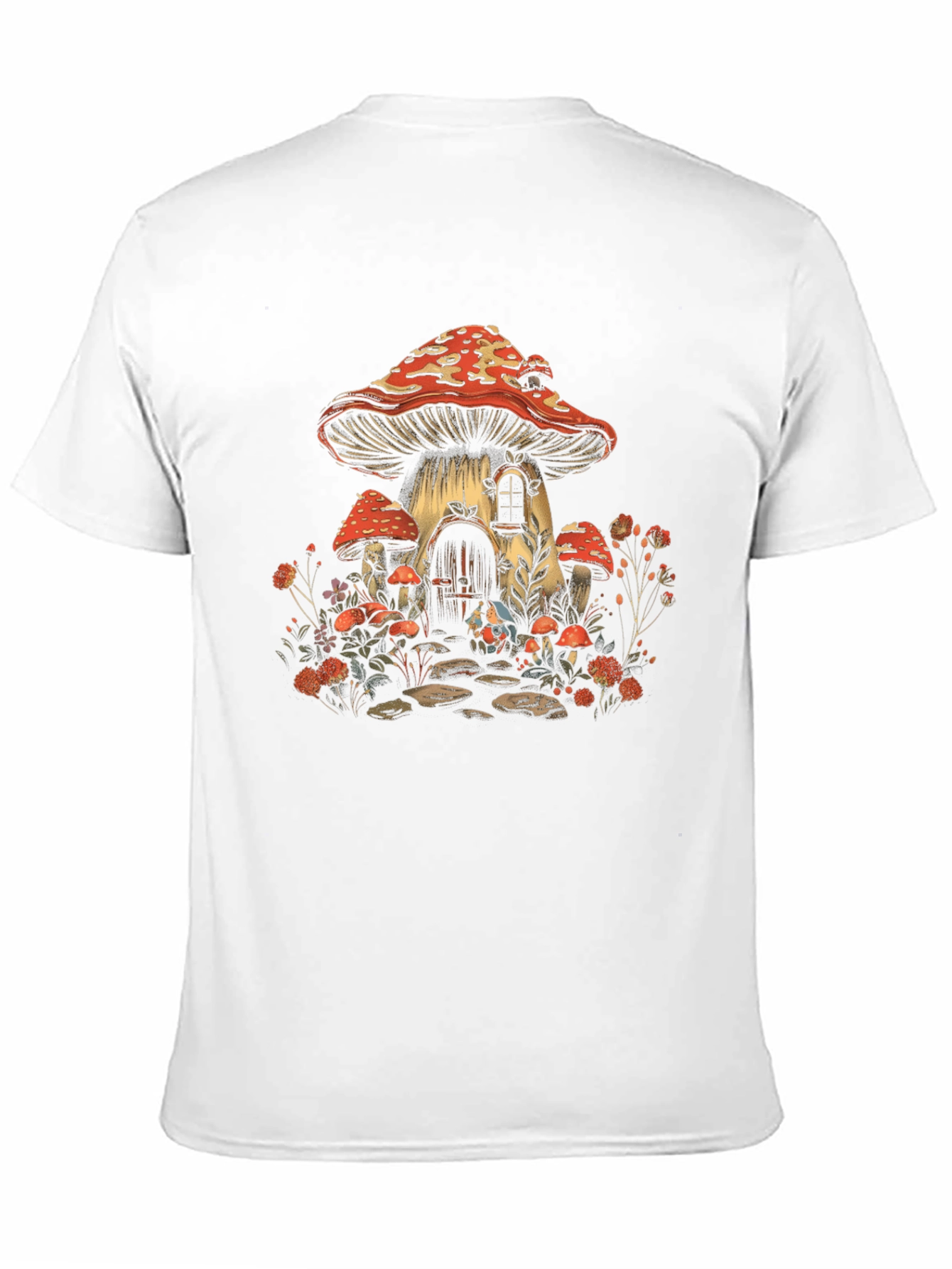 Black Whimsical Mushroom House Graphic Tee view 11