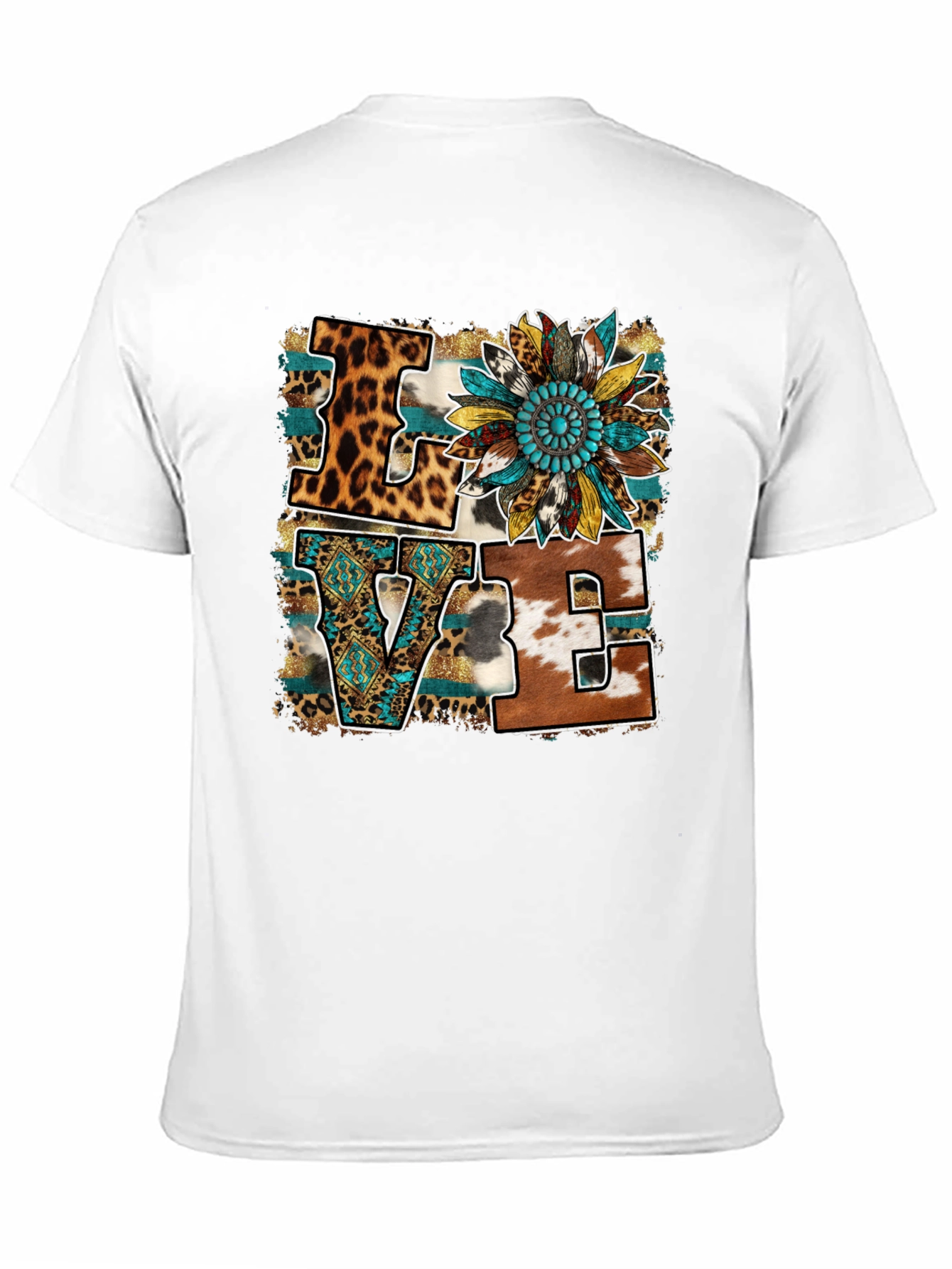Black Western LOVE Graphic Tee - Leopard, Cowhide, Turquoise view 11