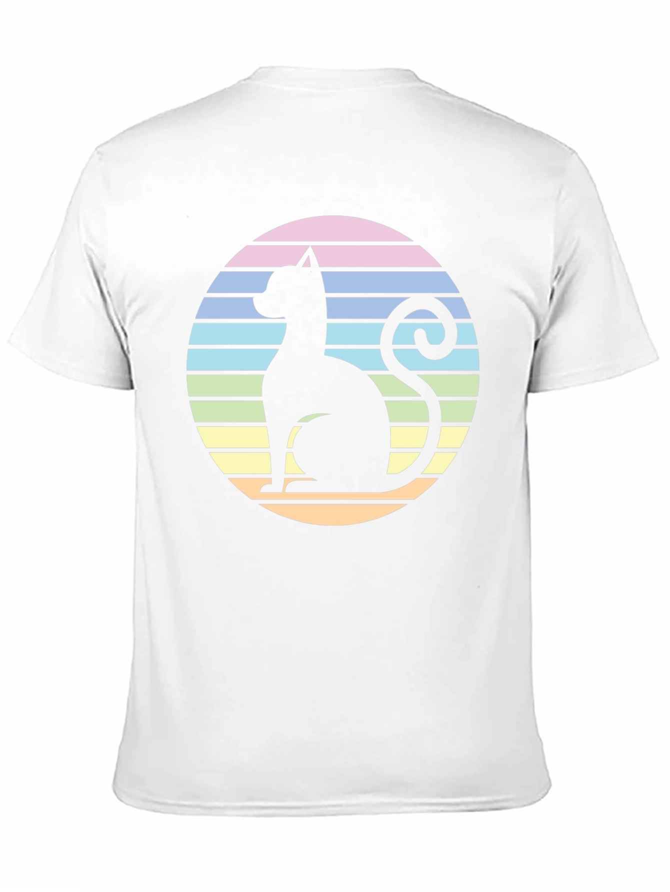 Black Retro Cat Silhouette T-Shirt - Striped Circle Design view 11