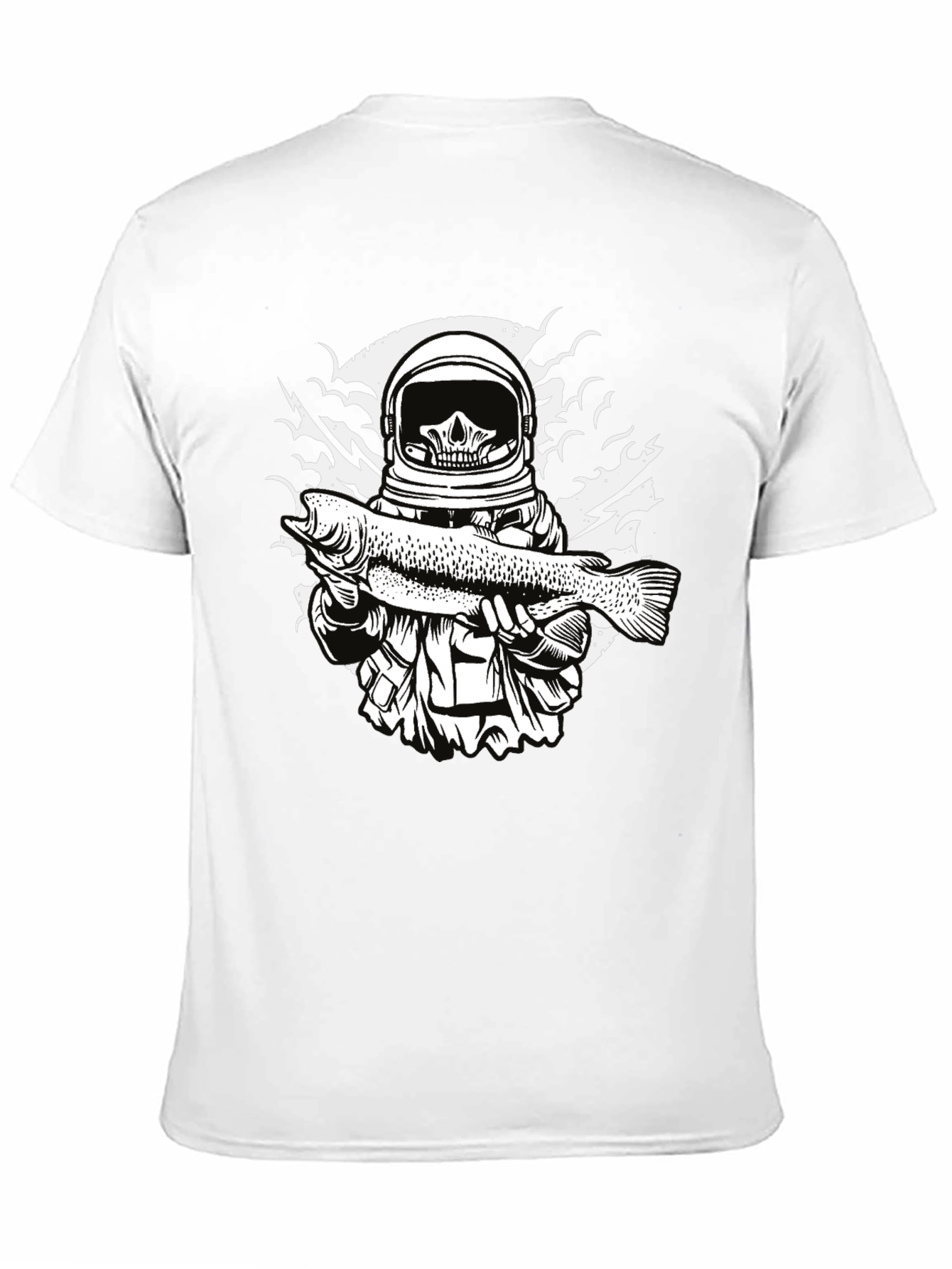 Black Astronaut Skull Fishing T-Shirt - Unique Graphic Tee view 11