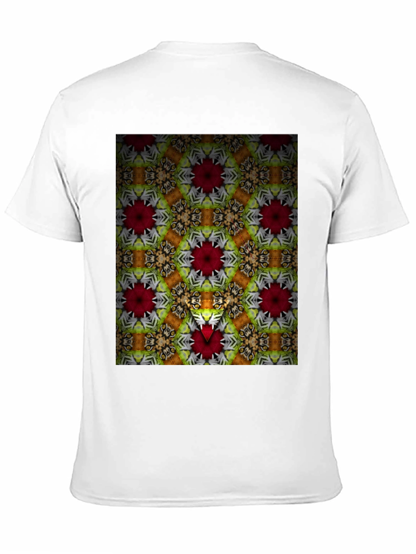 Black Kaleidoscope Floral Graphic Print Men's Black T-Shirt view 11