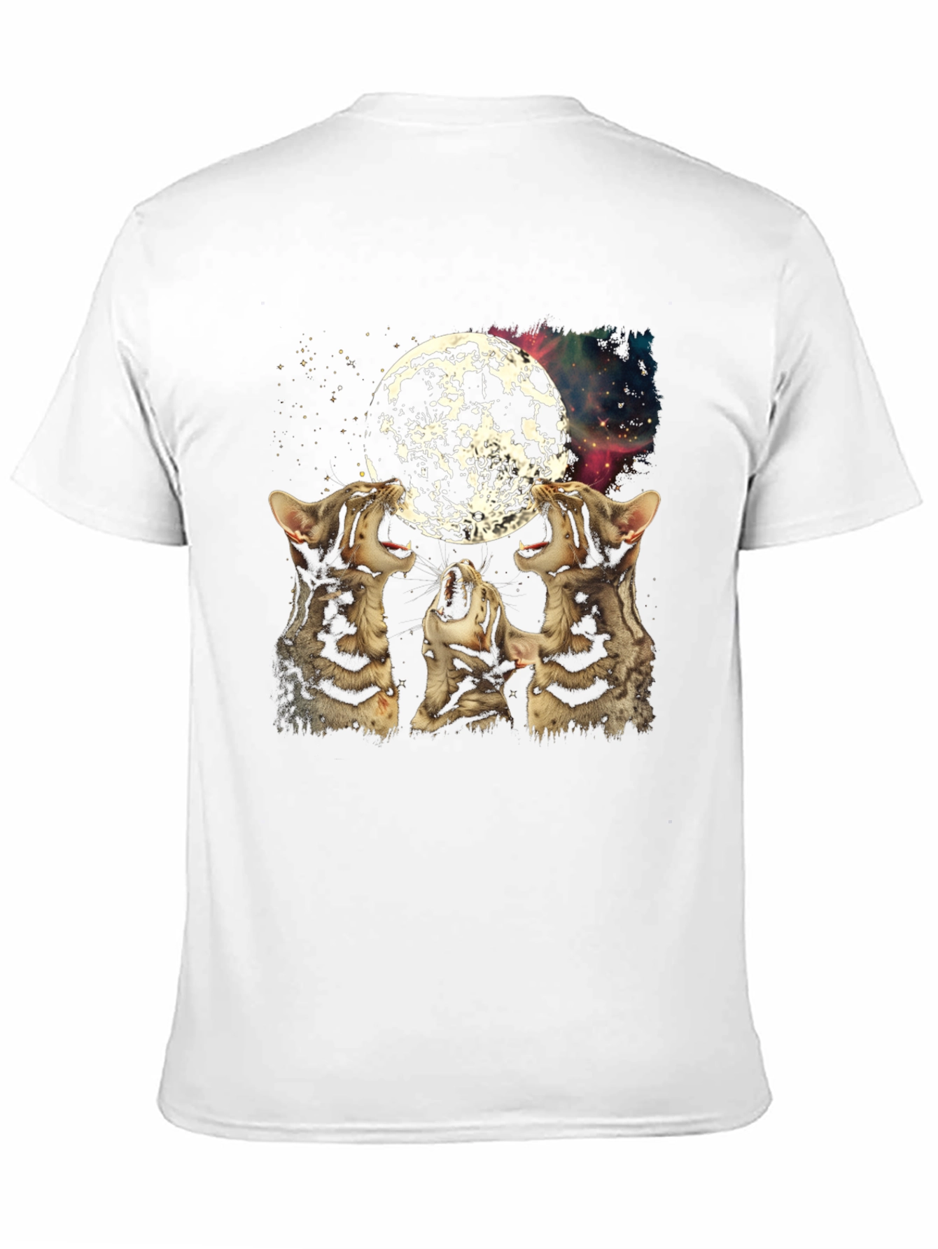 Black Three Cats Howling at Moon Graphic Tee view 11