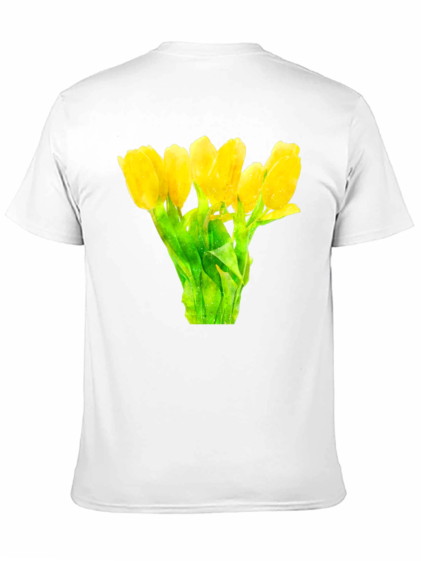 Black Floral Print Black T-Shirt -  Yellow Tulips view 11