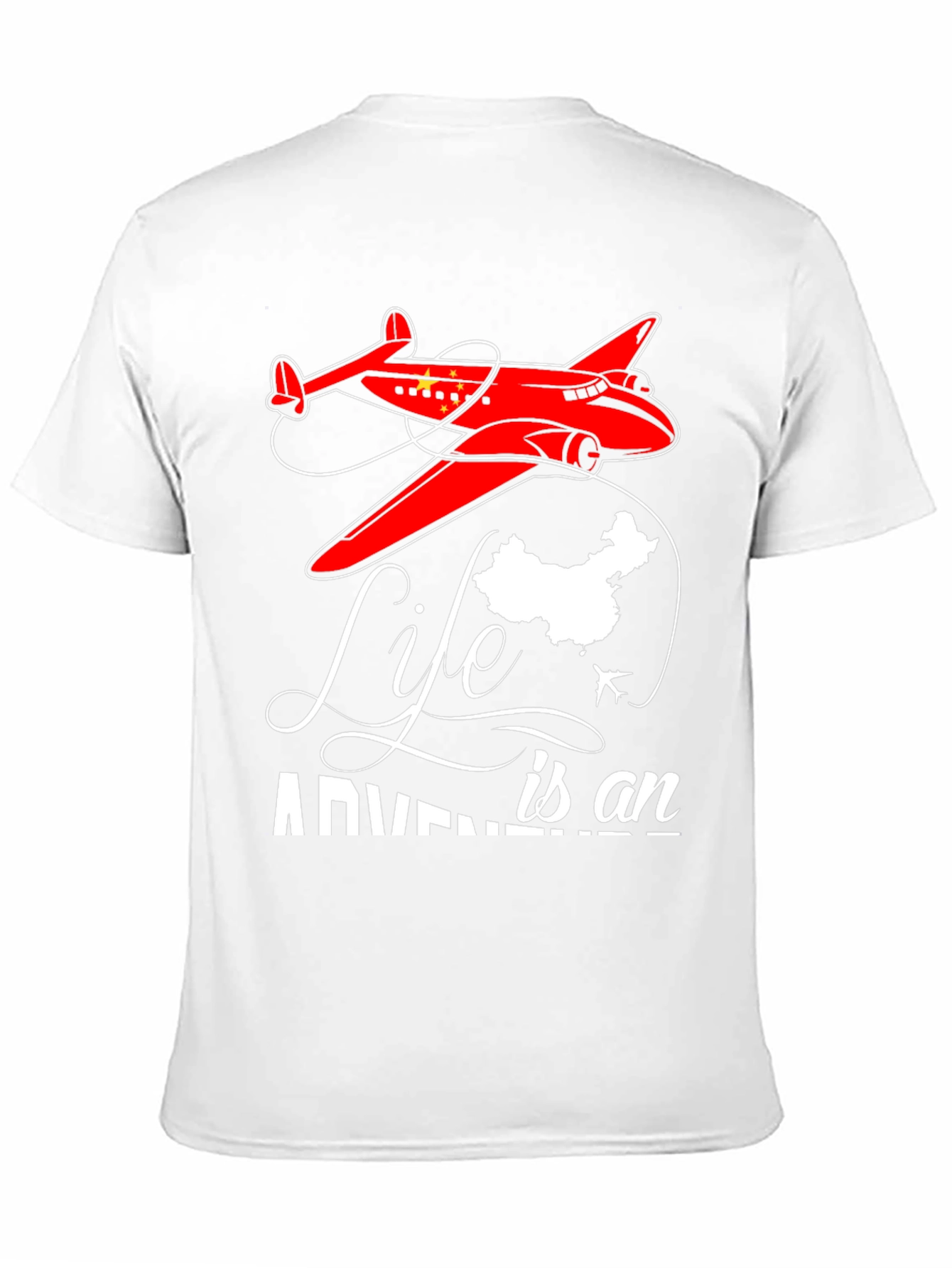 Black Adventure Life China Airplane Graphic T-Shirt view 11