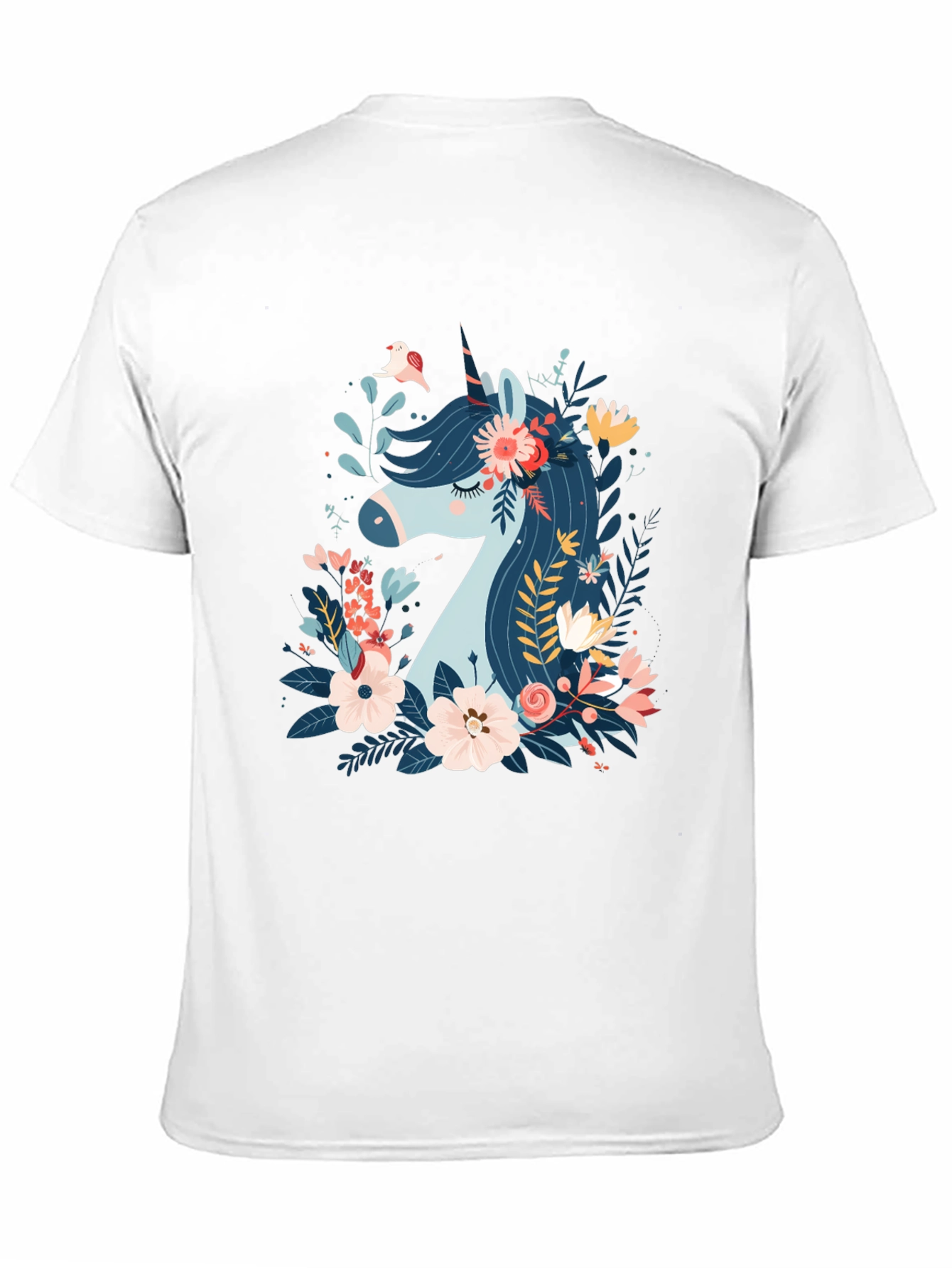 Black Floral Unicorn Graphic Print Black T-Shirt view 11