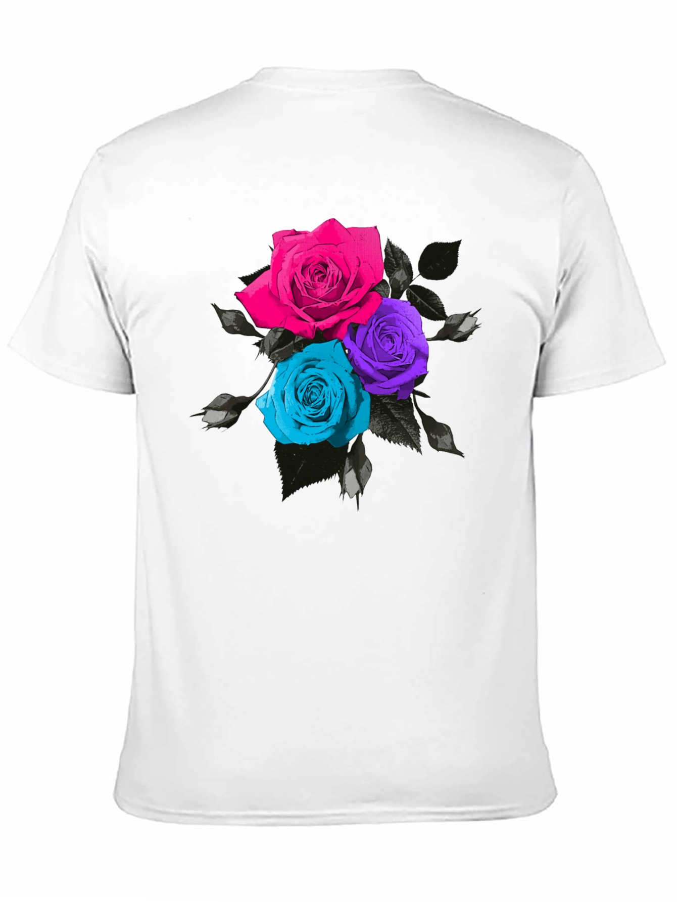 Black Floral Roses T-Shirt - Unique Colorful Design view 11
