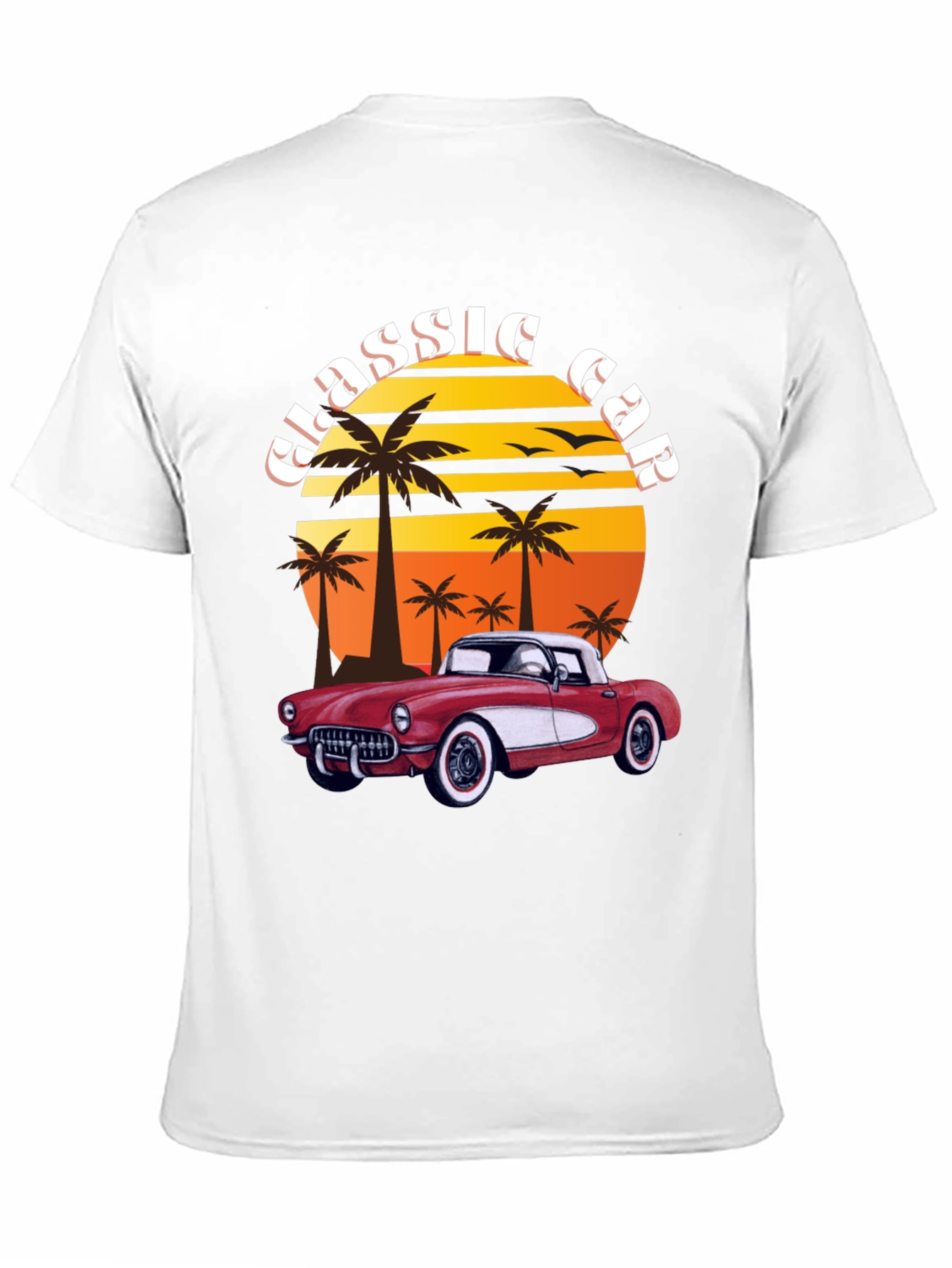Black Classic Car T-Shirt - Retro Sunset Design view 11