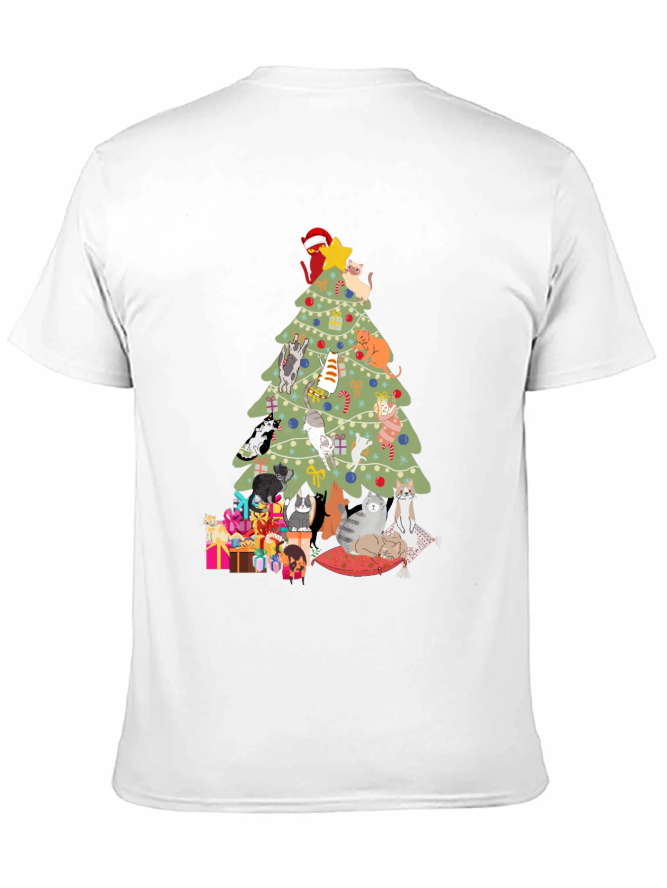 Black Cat Christmas Tree T-Shirt Holiday Tee view 11