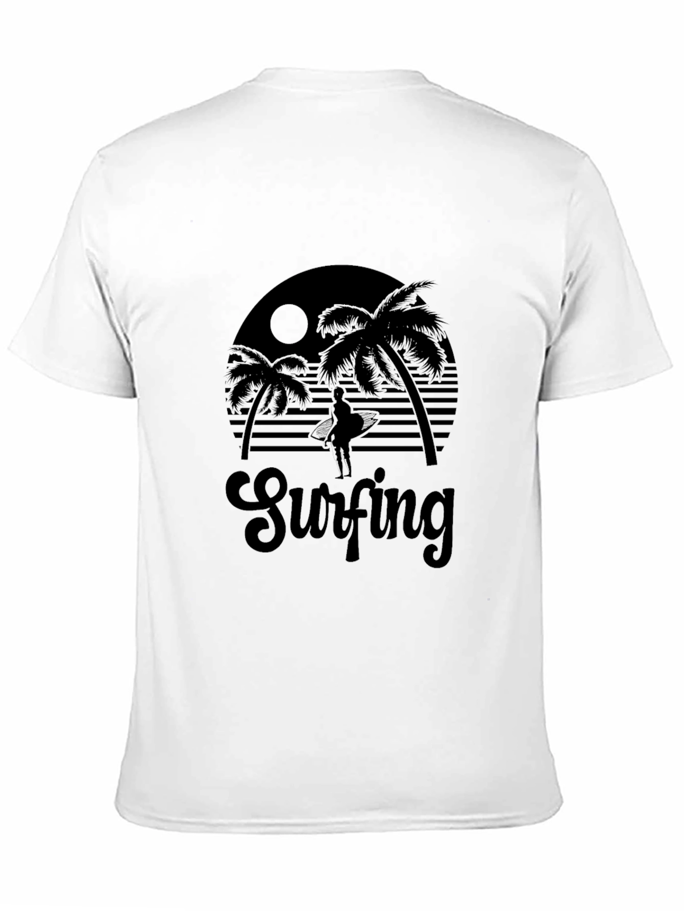 Black Surfing Silhouette Graphic Tee - Black Cotton T-Shirt view 11