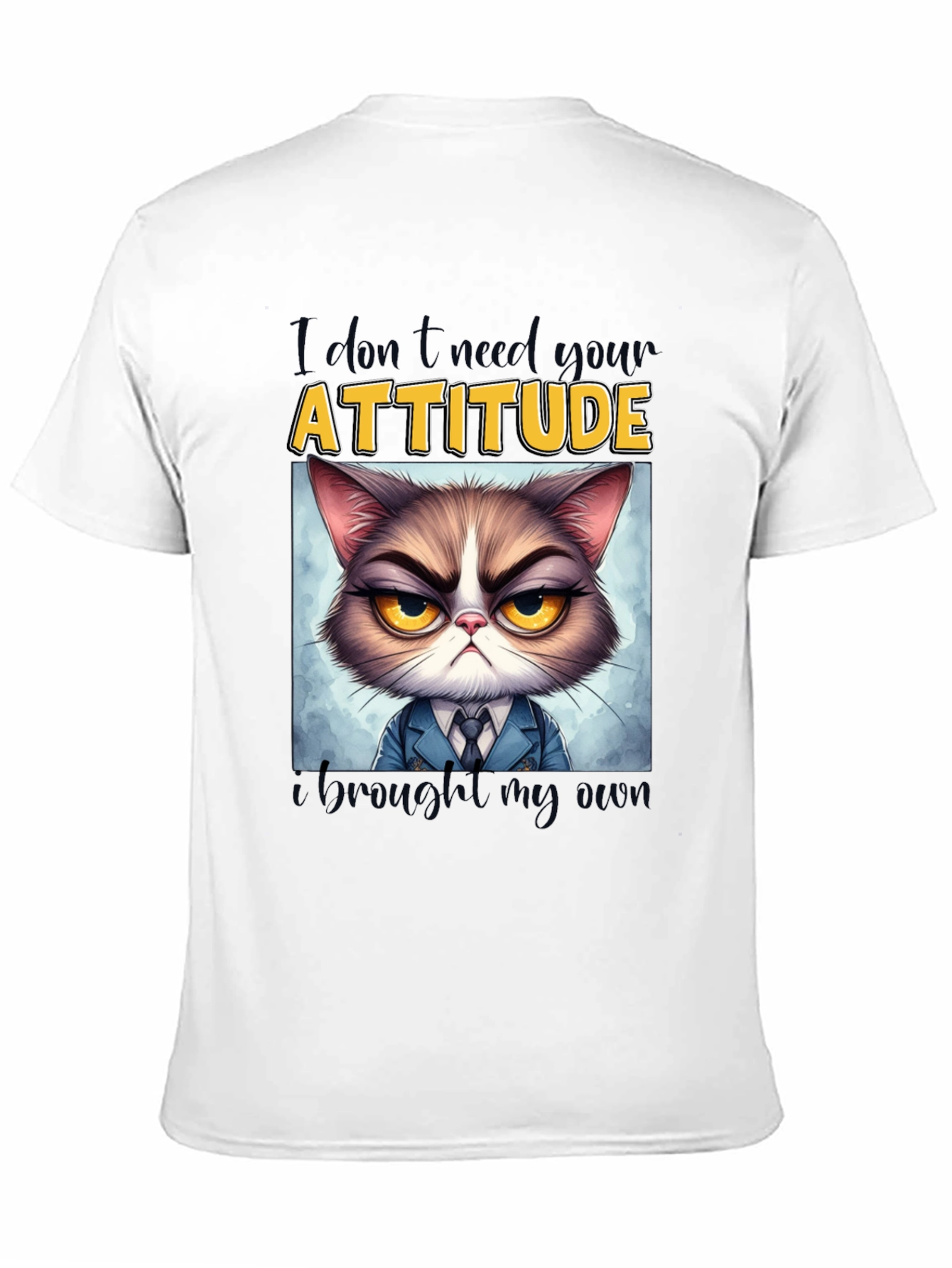 Black Grumpy Cat Attitude T-Shirt - Funny Graphic Tee view 11