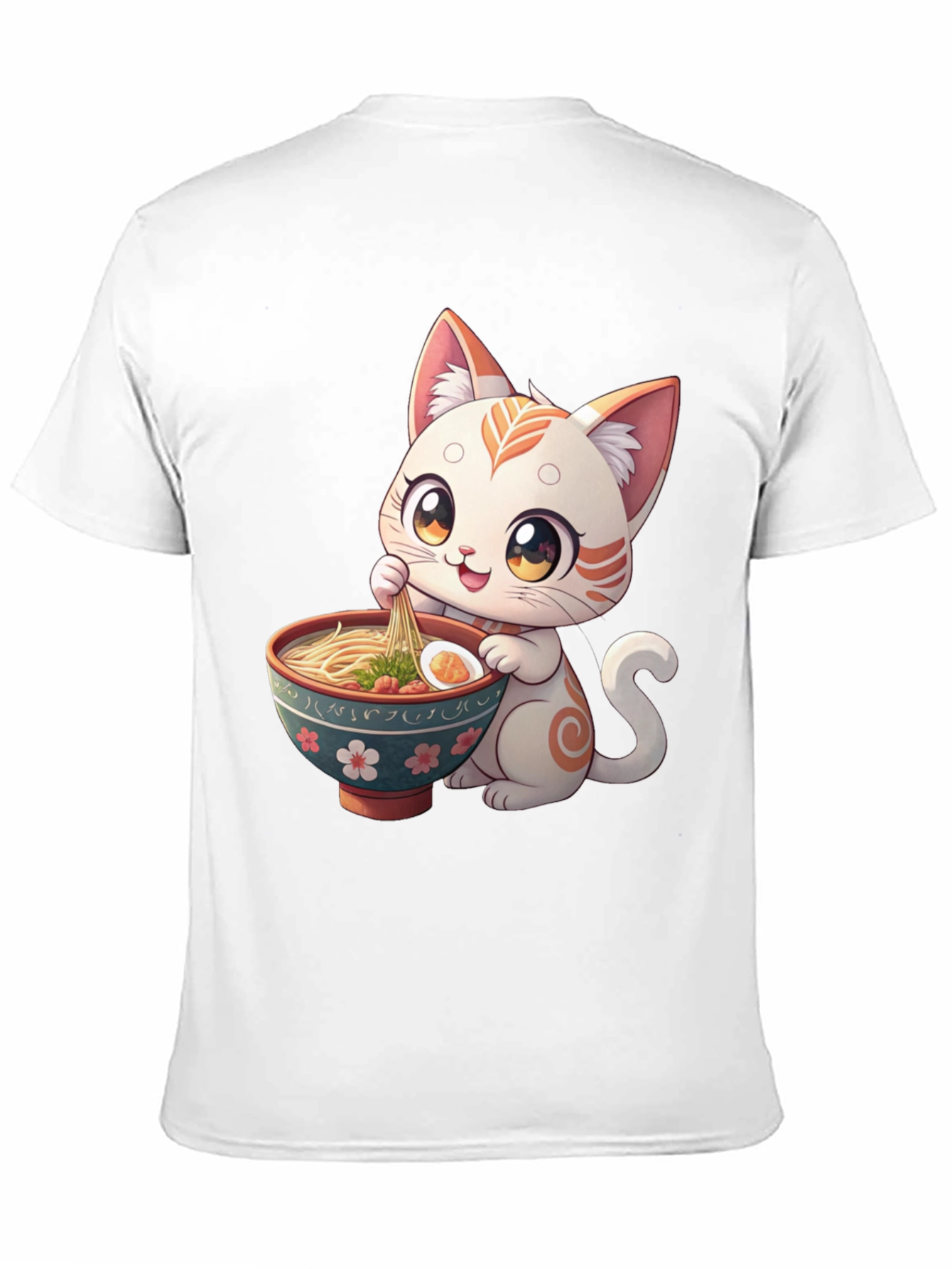 Black Cute Cat Ramen T-Shirt - Kawaii Kitten Eating Noodles Tee view 11