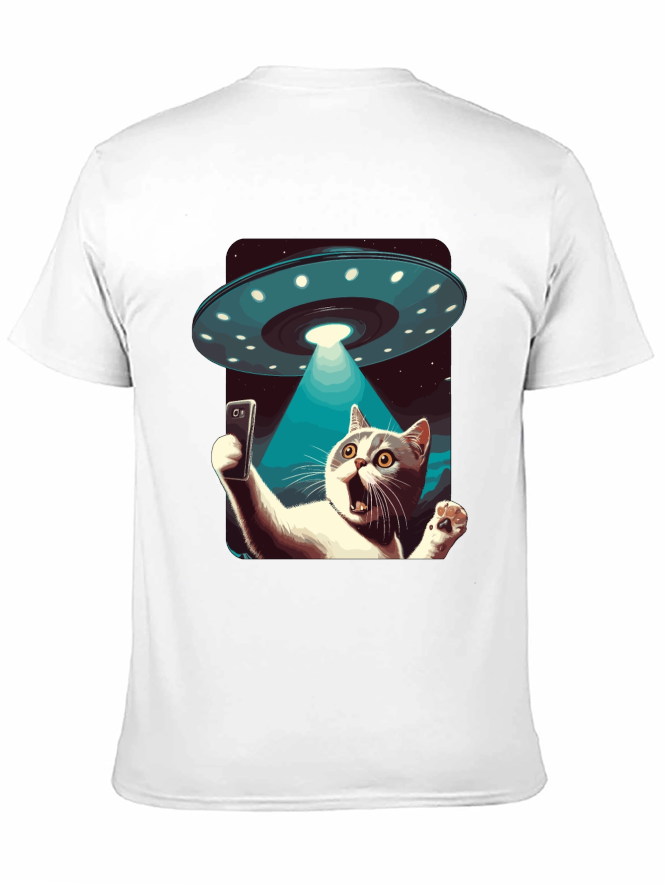 Black Alien Abduction Cat Selfie T-Shirt view 11