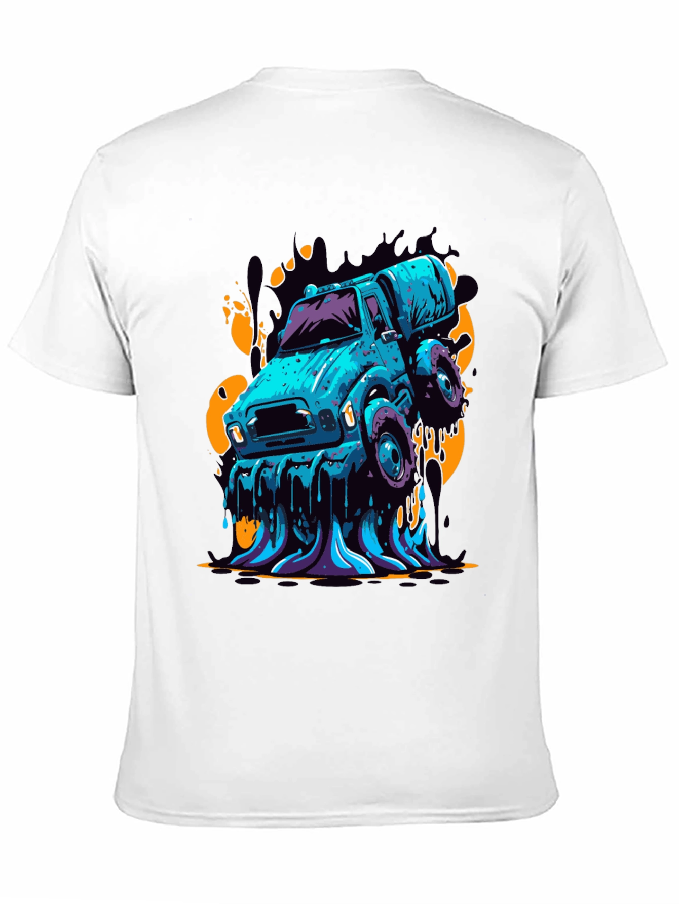 Black Men's Graphic Tee - Cartoon Truck Black T-Shirt view 11