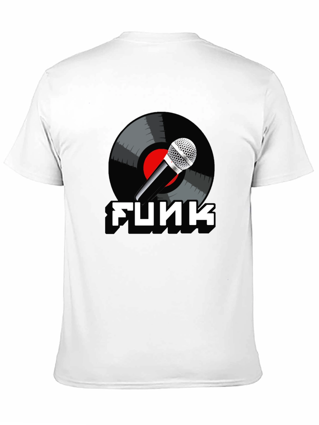 Black Funk Music T-Shirt with Microphone and Vinyl Record Design view 11