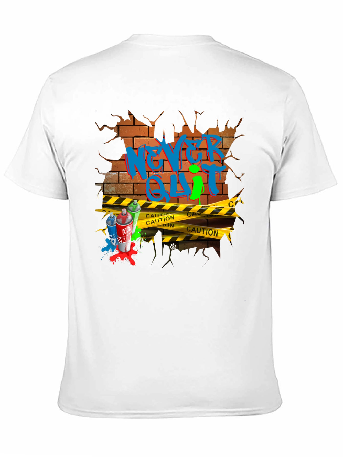 Black Never Quit Graffiti Brick Wall T-Shirt view 11